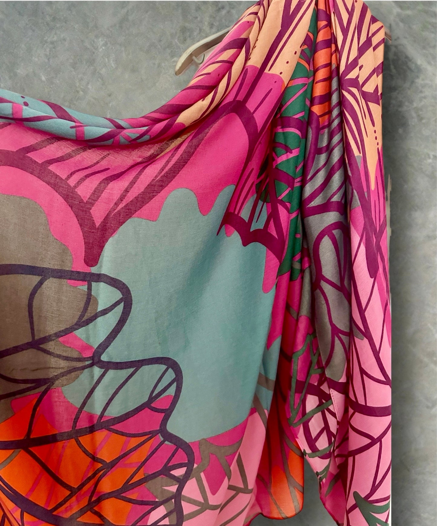 Vibrant Pink Cotton Scarf with Large Autumn Leaf Print.Perfect for Women All Year Round,Ideal Gifts for Her, Mom,Birthdays and Christmas.