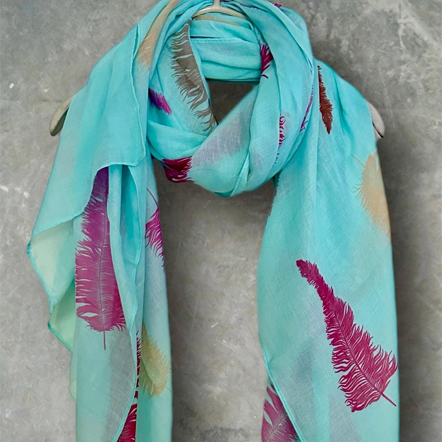 Exquisite Light Blue Cotton Scarf with Feathers Print,A Thoughtful Gift for Her,Wife,Mother,Birthdays,Christmas and Any Occasions