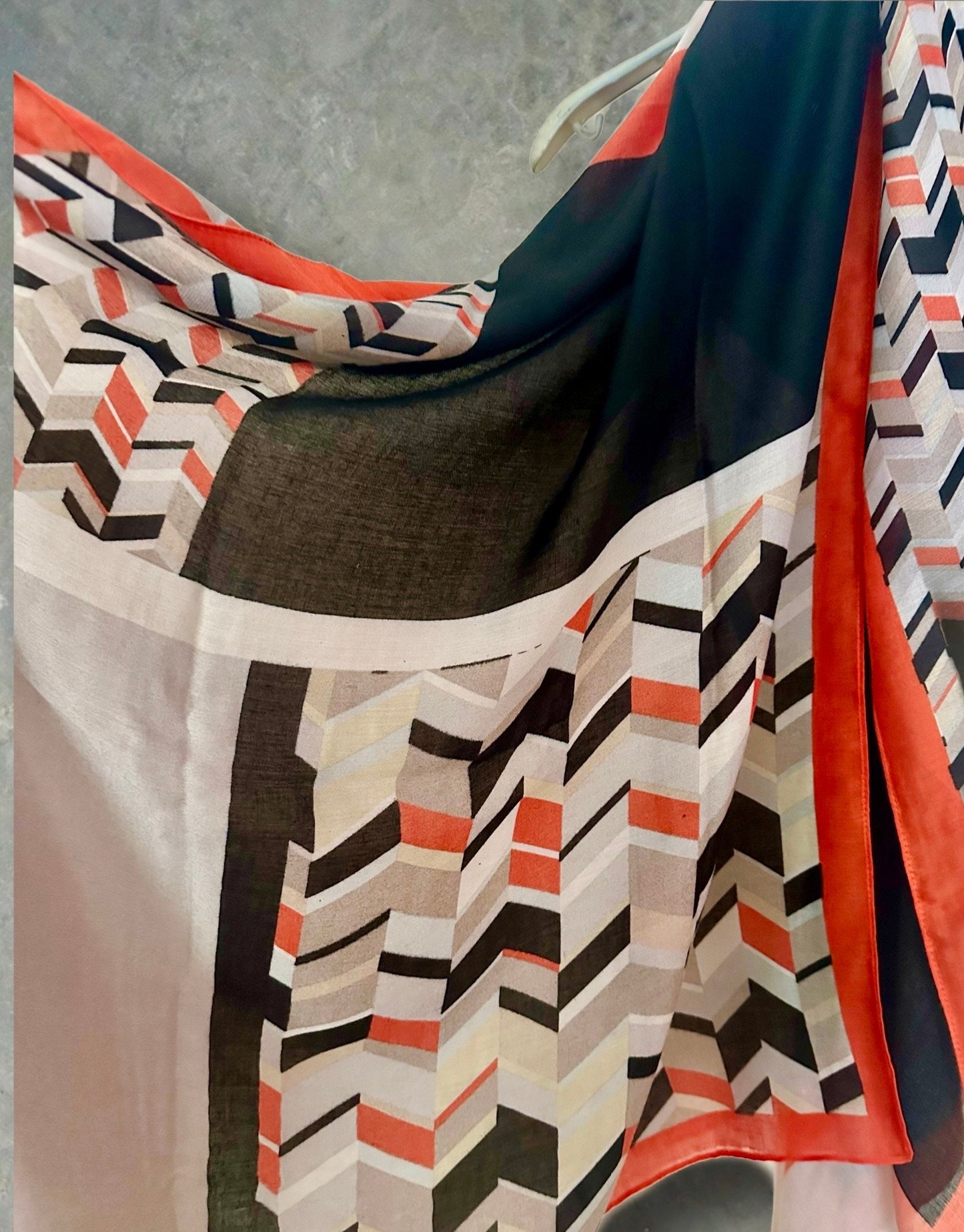 Geometric with Red Trim Grey Scarf for Women,Versatile for All Seasons,Ideal Gifts for her,Girlfriend,Wife,Mom and Birthdays