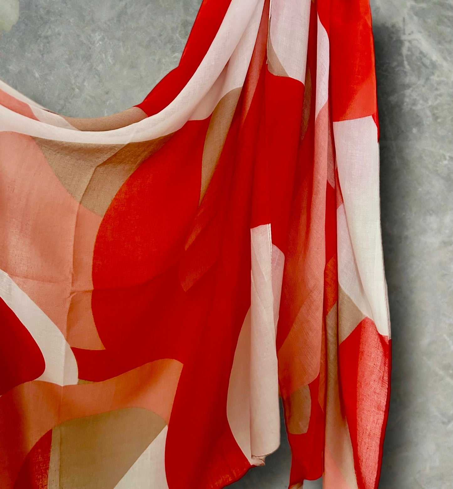 Red and White Geometric Abstract Cotton Scarf for Women,Ideal All-Season Gift for Her,Mom,Wife,Birthdays and Christmas