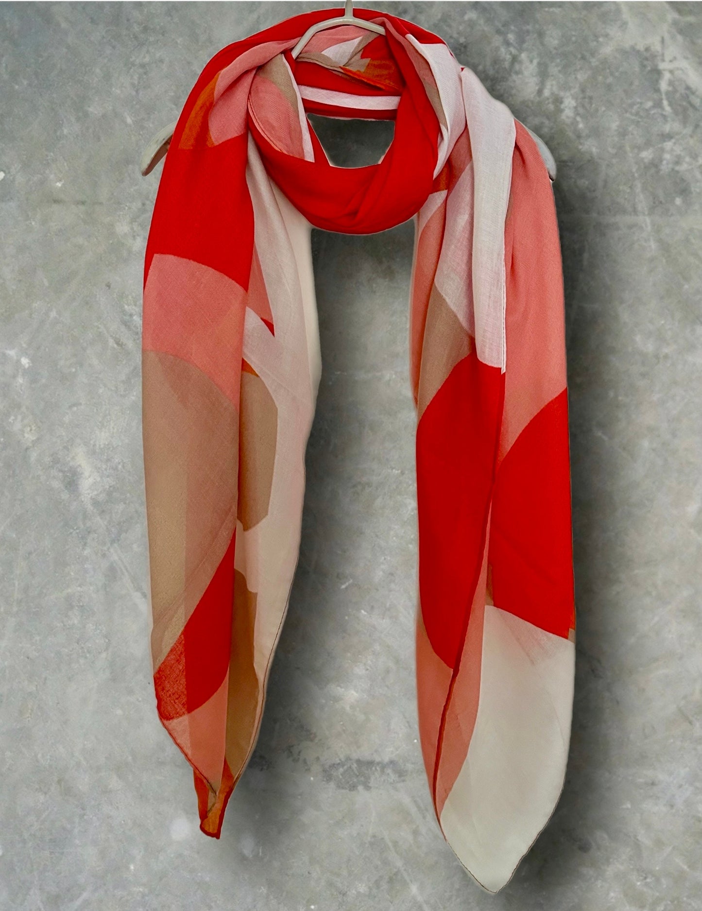 Red and White Geometric Abstract Cotton Scarf for Women,Ideal All-Season Gift for Her,Mom,Wife,Birthdays and Christmas