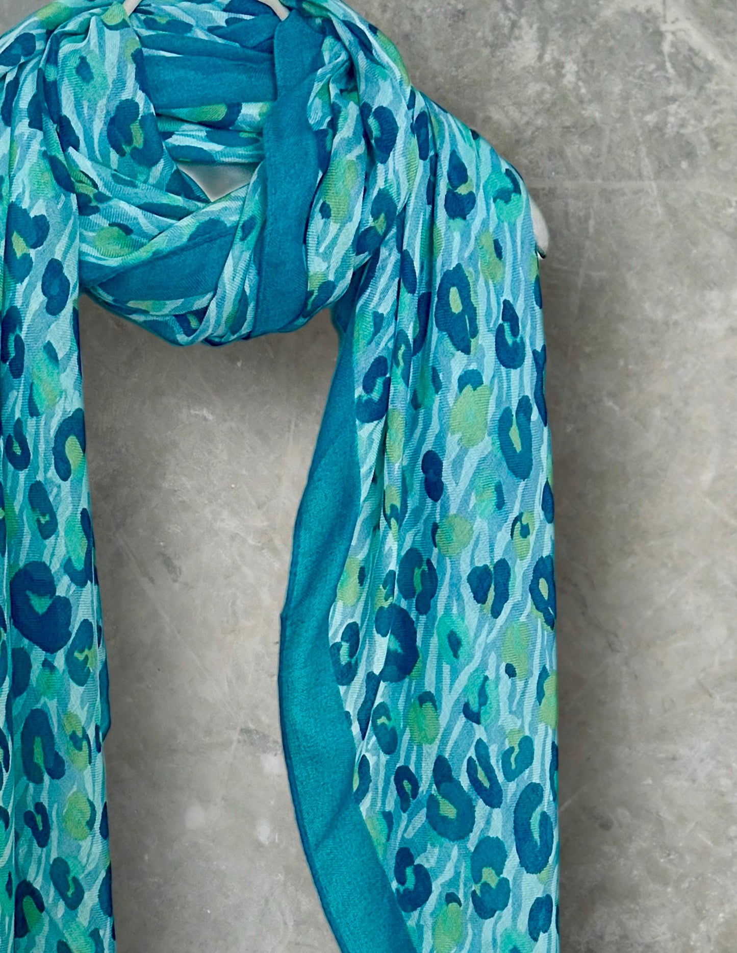 Blue Green Classic Leopard Print Cotton Scarf for Women,Suitable for All Season,Ideal Gifts for Her,Birthday,Mother,Wife and Christmas