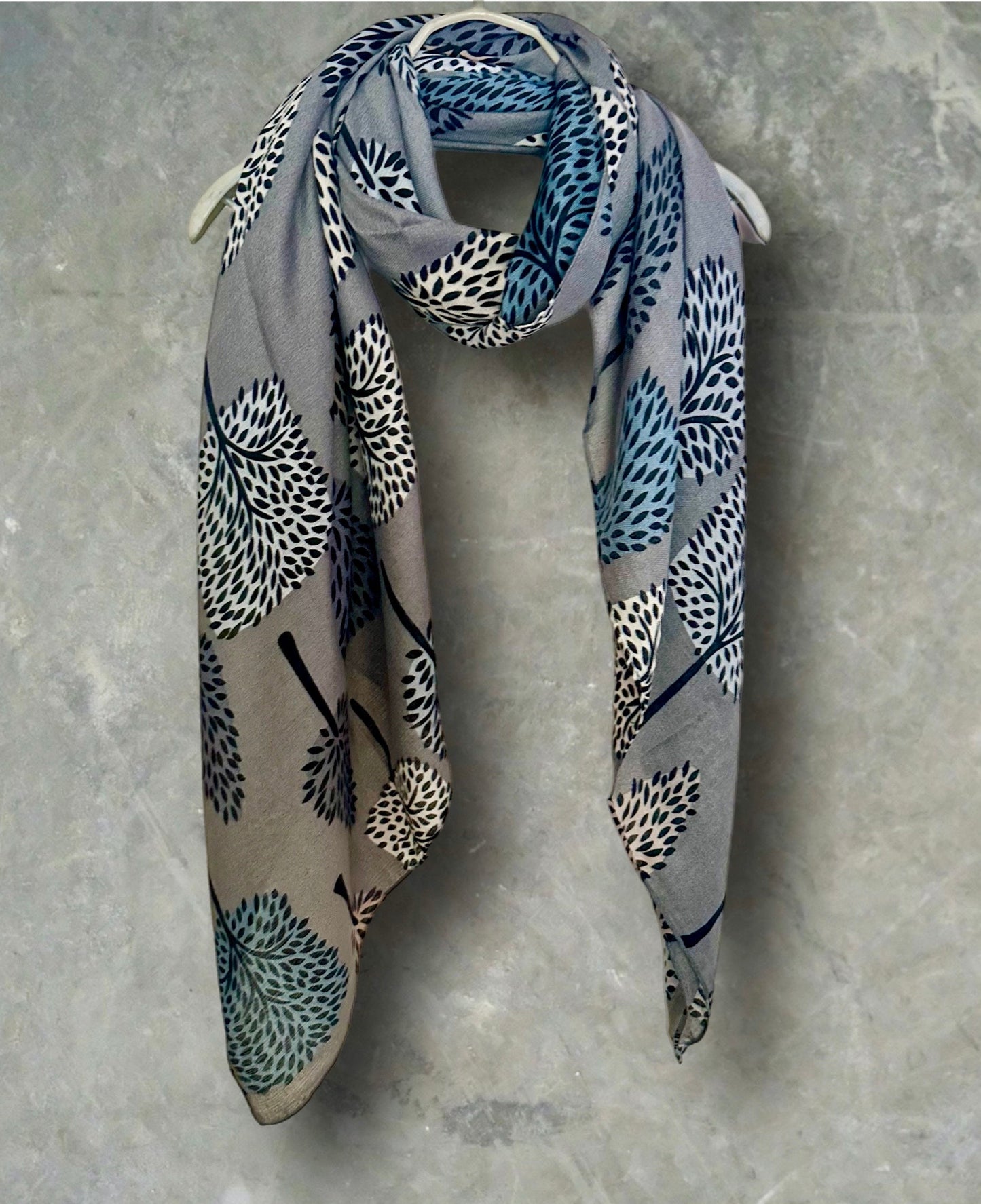 Stylish Grey Botanical Print Featuring various Tree Cotton Scarf for Women.For All Season,Ideal Gifts for Her,Mom,Birthdays and Christmas