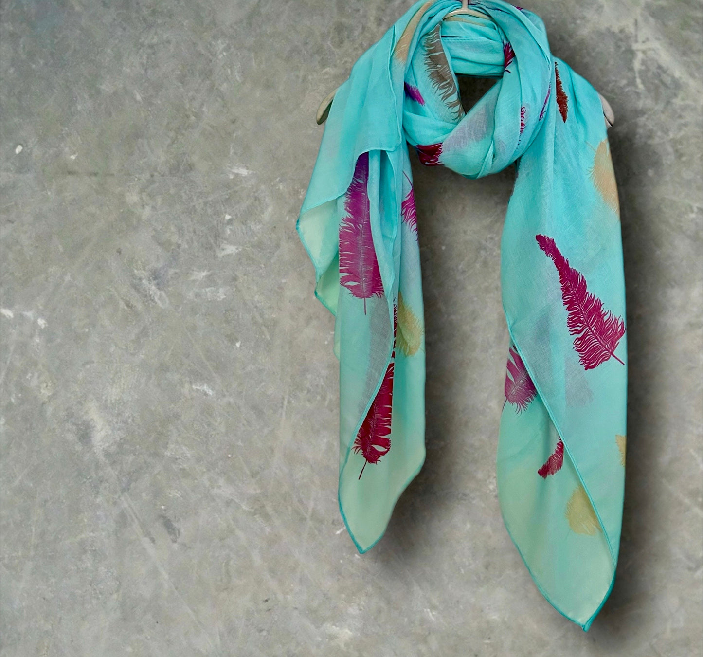 Exquisite Light Blue Cotton Scarf with Feathers Print,A Thoughtful Gift for Her,Wife,Mother,Birthdays,Christmas and Any Occasions