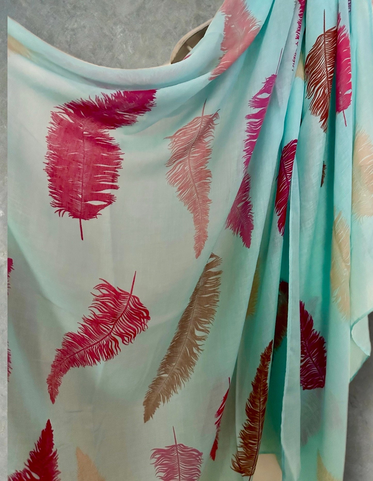 Exquisite Light Blue Cotton Scarf with Feathers Print,A Thoughtful Gift for Her,Wife,Mother,Birthdays,Christmas and Any Occasions