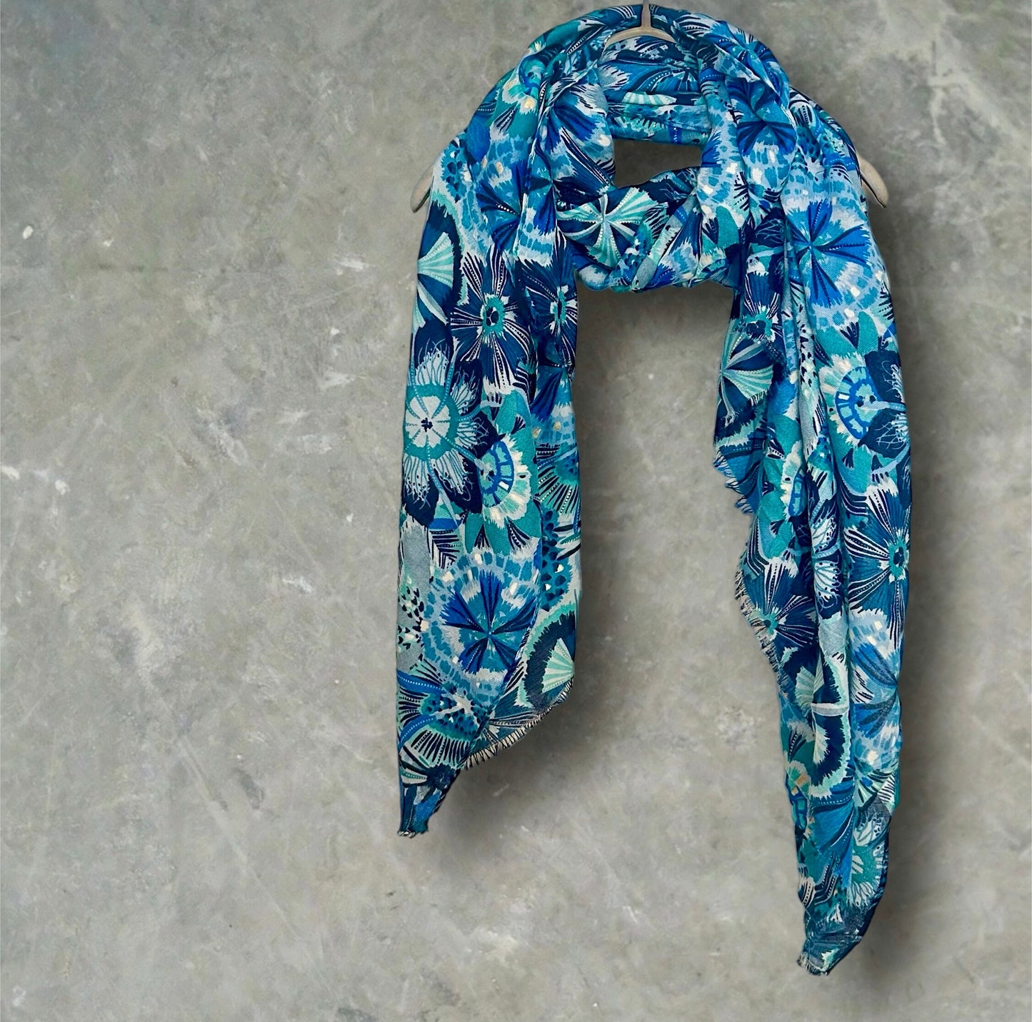 Blue Scarf Featuring Foliage Motif Print and Gold Accents for Women,Ideal Birthday Gifts for Her,Mom,Girlfriend,Suitable for All Seasons