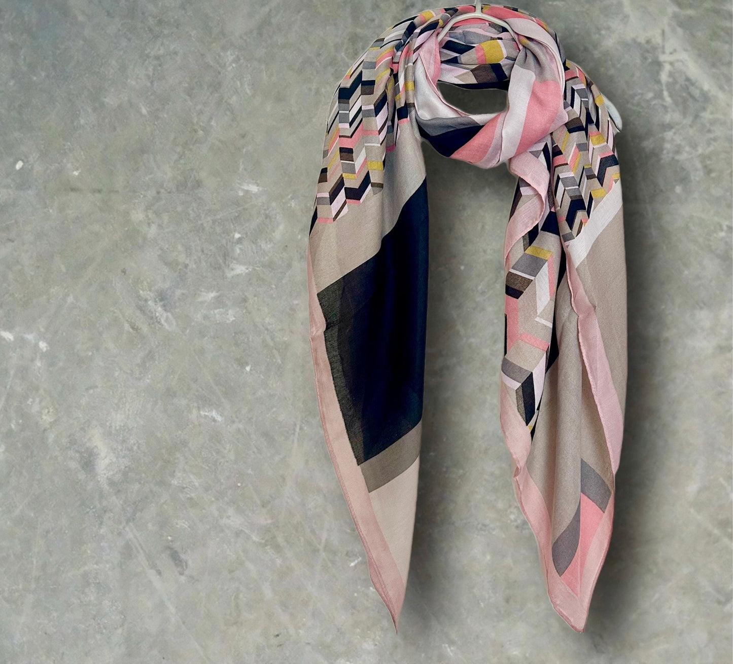 Grey Retro Inspired Geometric with Pink Trim Scarf for Women,Versatile for All Seasons,Great Gifts for her,Girlfriend,Wife,Mom and Birthday