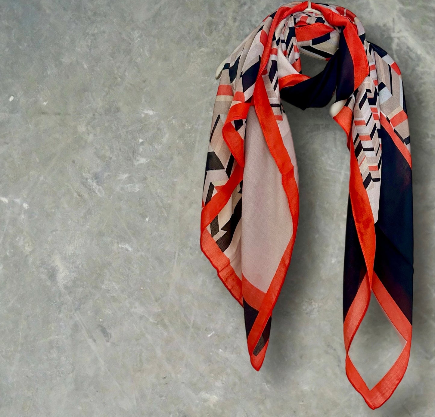 Geometric with Red Trim Grey Scarf for Women,Versatile for All Seasons,Ideal Gifts for her,Girlfriend,Wife,Mom and Birthdays