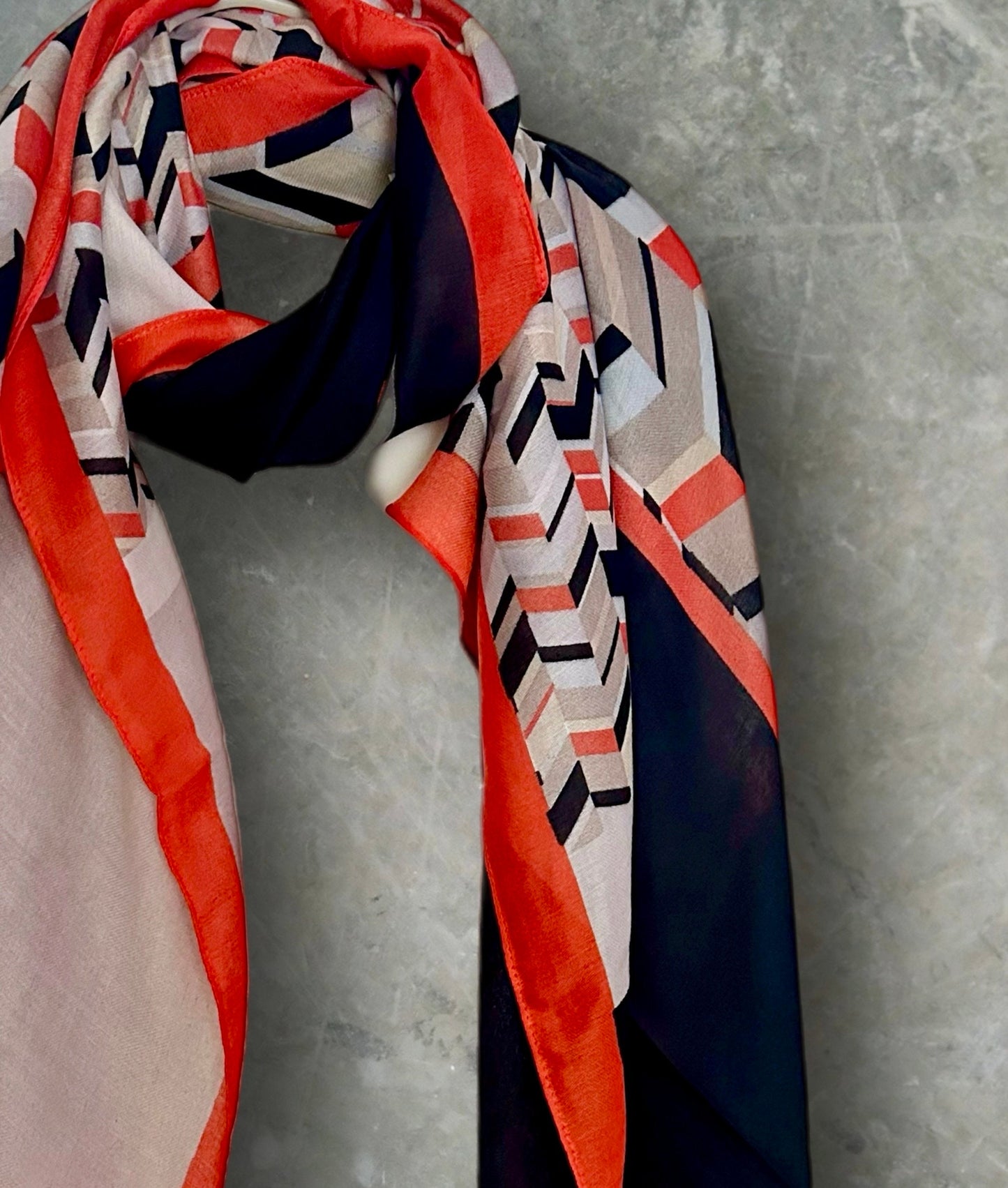 Geometric with Red Trim Grey Scarf for Women,Versatile for All Seasons,Ideal Gifts for her,Girlfriend,Wife,Mom and Birthdays