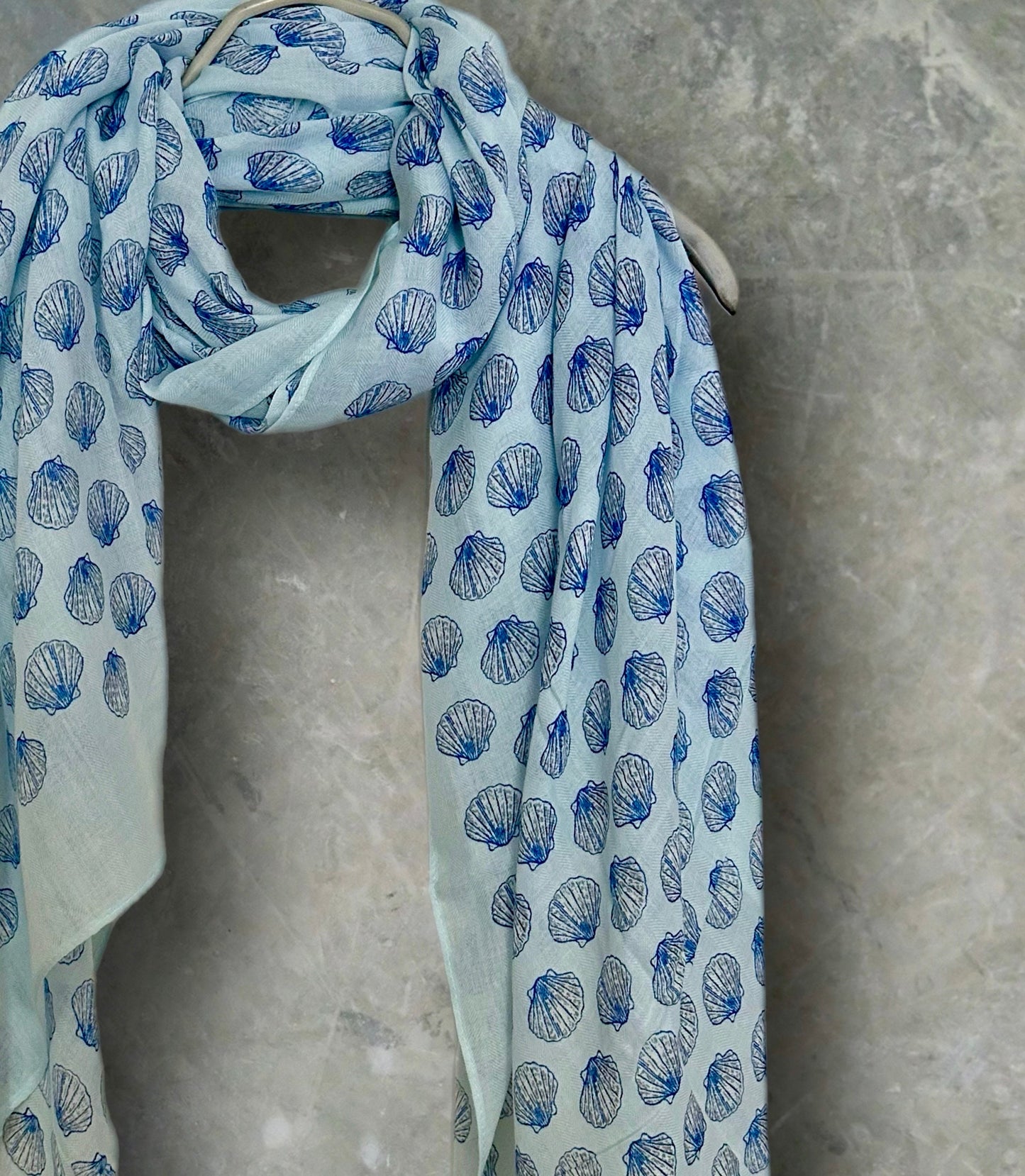 Light Blue Seashell Pattern Women Cotton Scarf,Versatile All-Season Accessory,Ideal Birthday Gift for Her,Wife,Mom,Girlfriend and Christmas