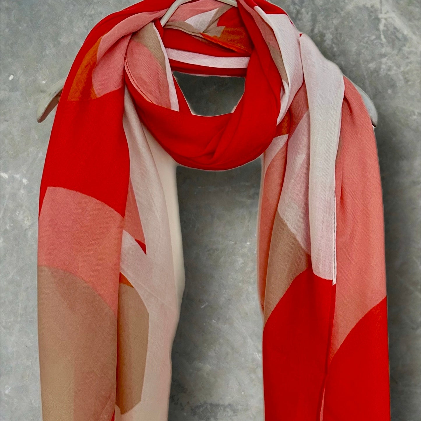 Red and White Geometric Abstract Cotton Scarf for Women,Ideal All-Season Gift for Her,Mom,Wife,Birthdays and Christmas