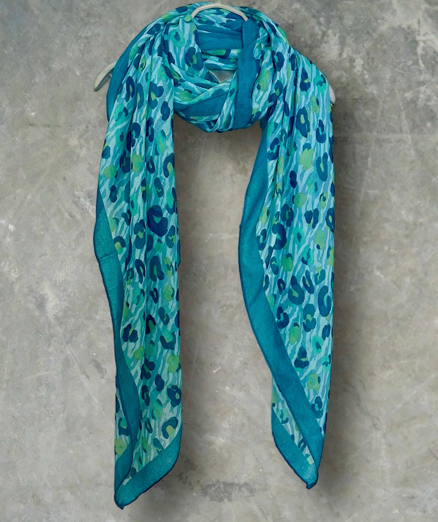 Blue Green Classic Leopard Print Cotton Scarf for Women,Suitable for All Season,Ideal Gifts for Her,Birthday,Mother,Wife and Christmas