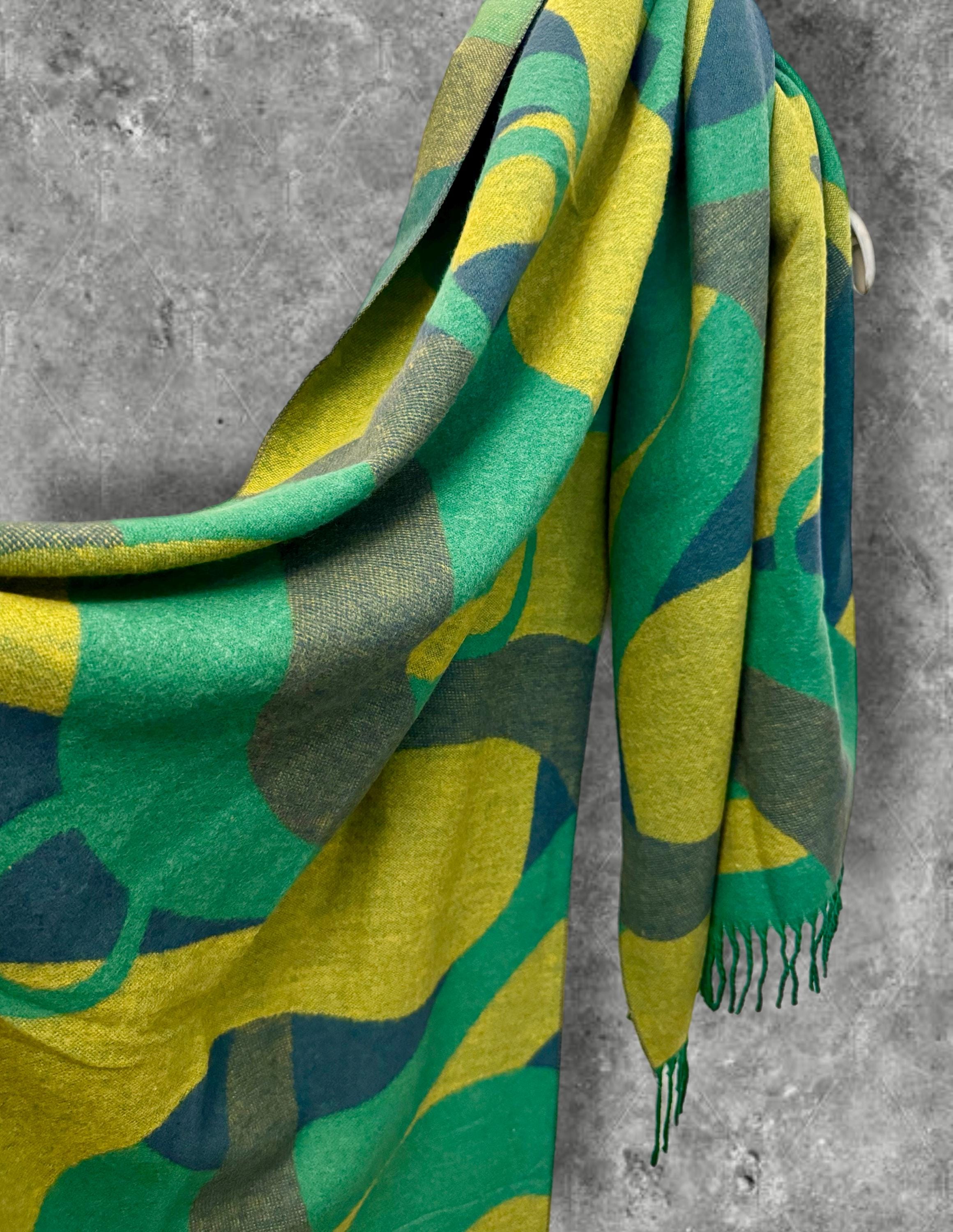 Vibrant Green Geometric Cashmere Blend Scarf,Luxuriously Soft