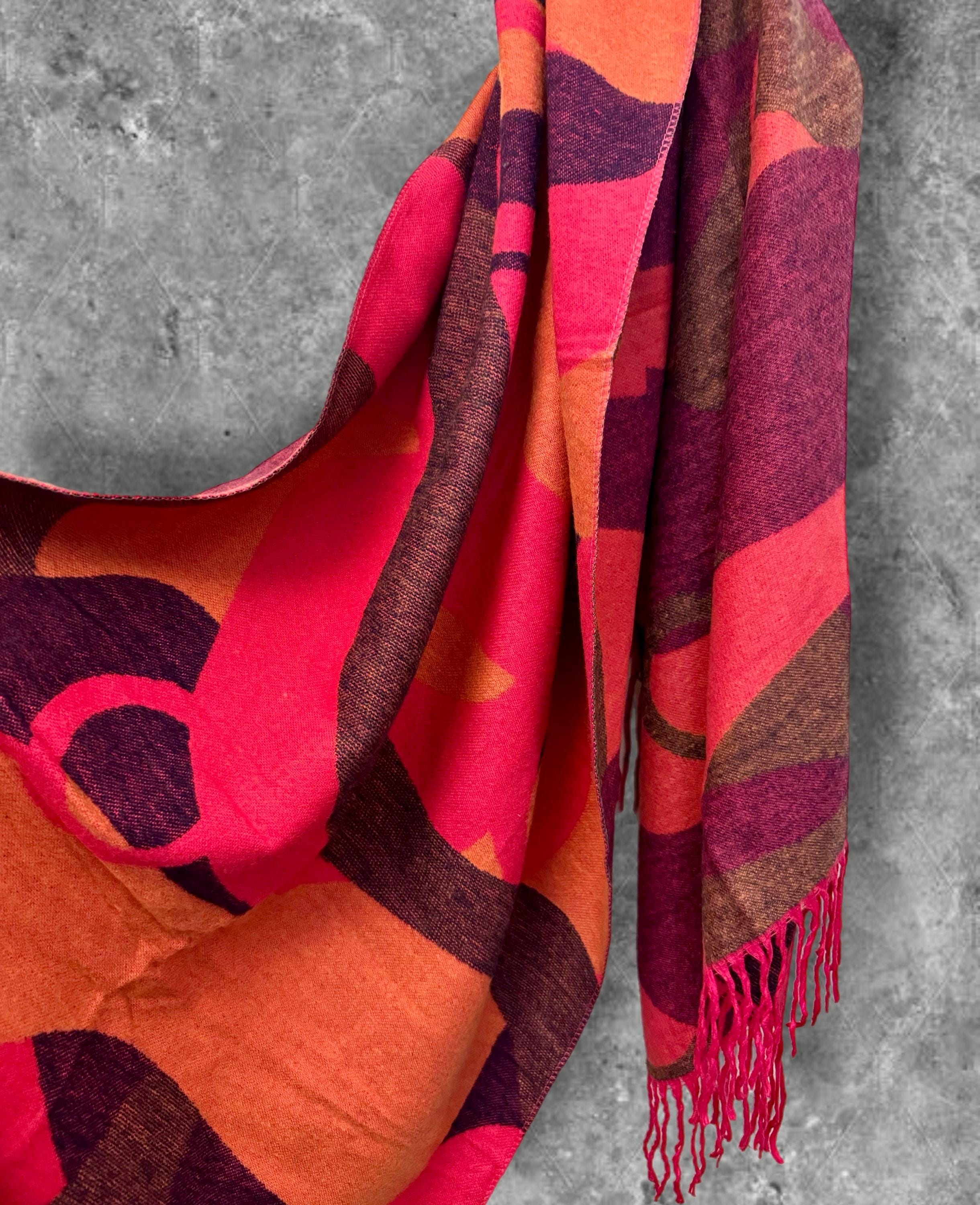 Beutifully Crafted Red/Pink Geometric Cashmere Blend Scarf