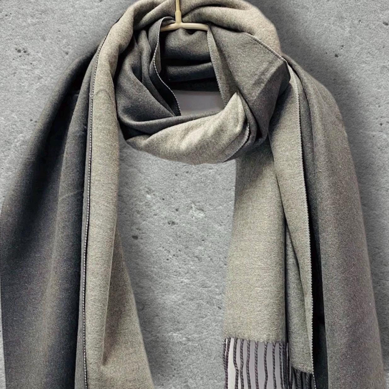Double Sided Two Tone Grey Cashmere Blend Scarf