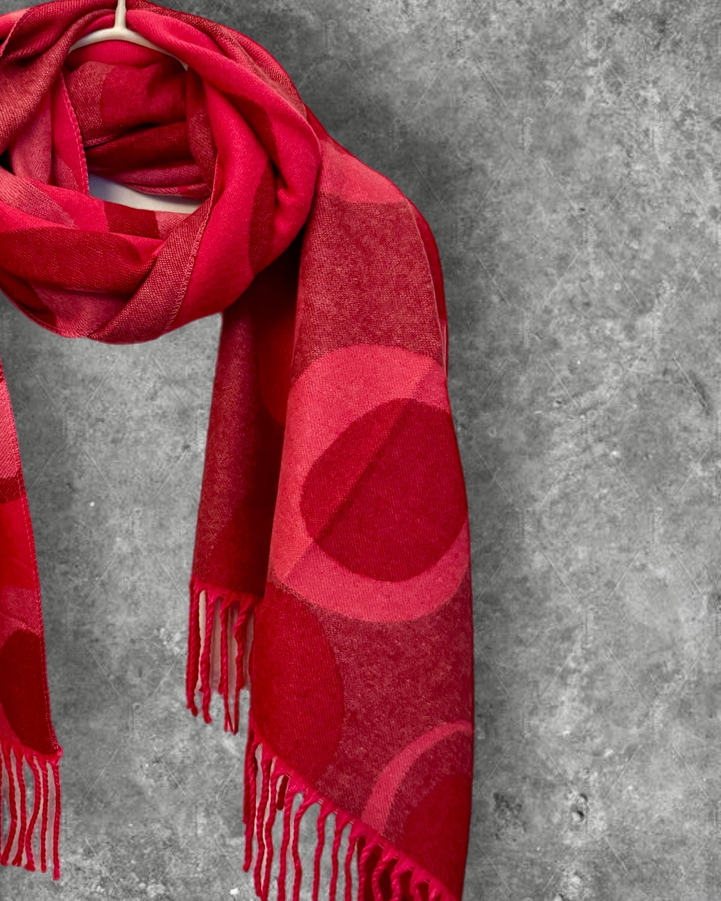 Reversible Red and Pink Cashmere Blend Scarf with Circle Print
