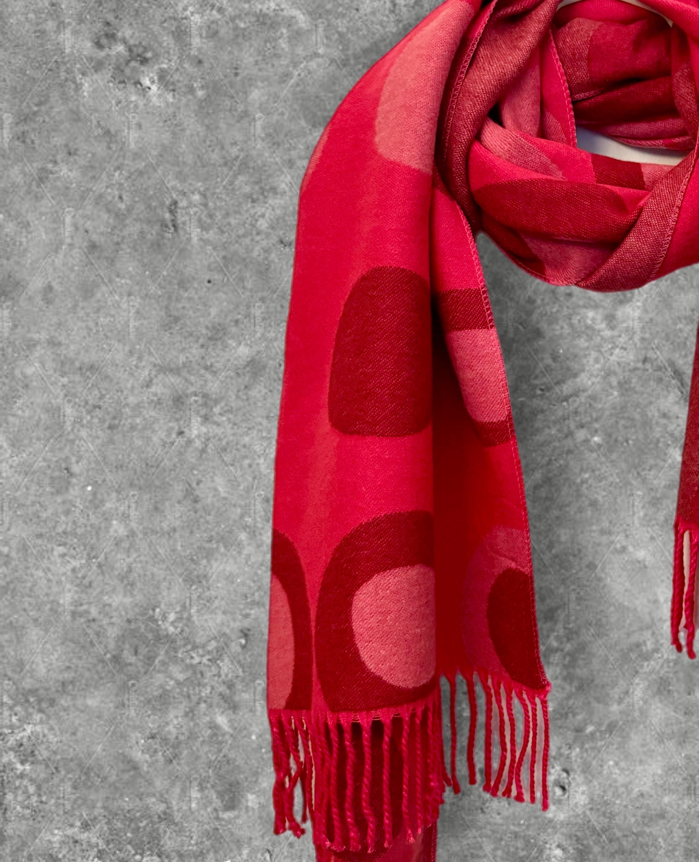 Reversible Red and Pink Cashmere Blend Scarf with Circle Print