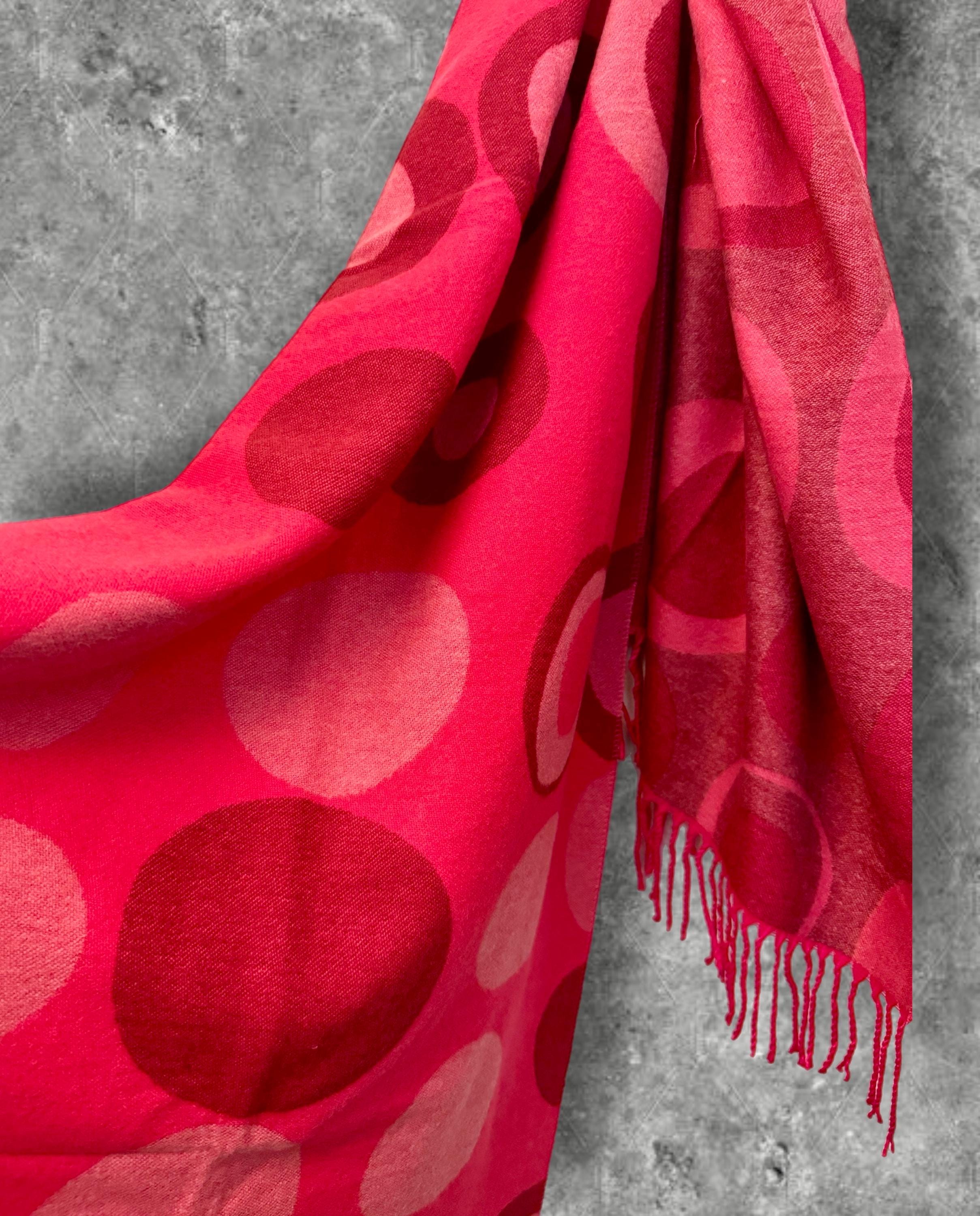 Reversible Red and Pink Cashmere Blend Scarf with Circle Print