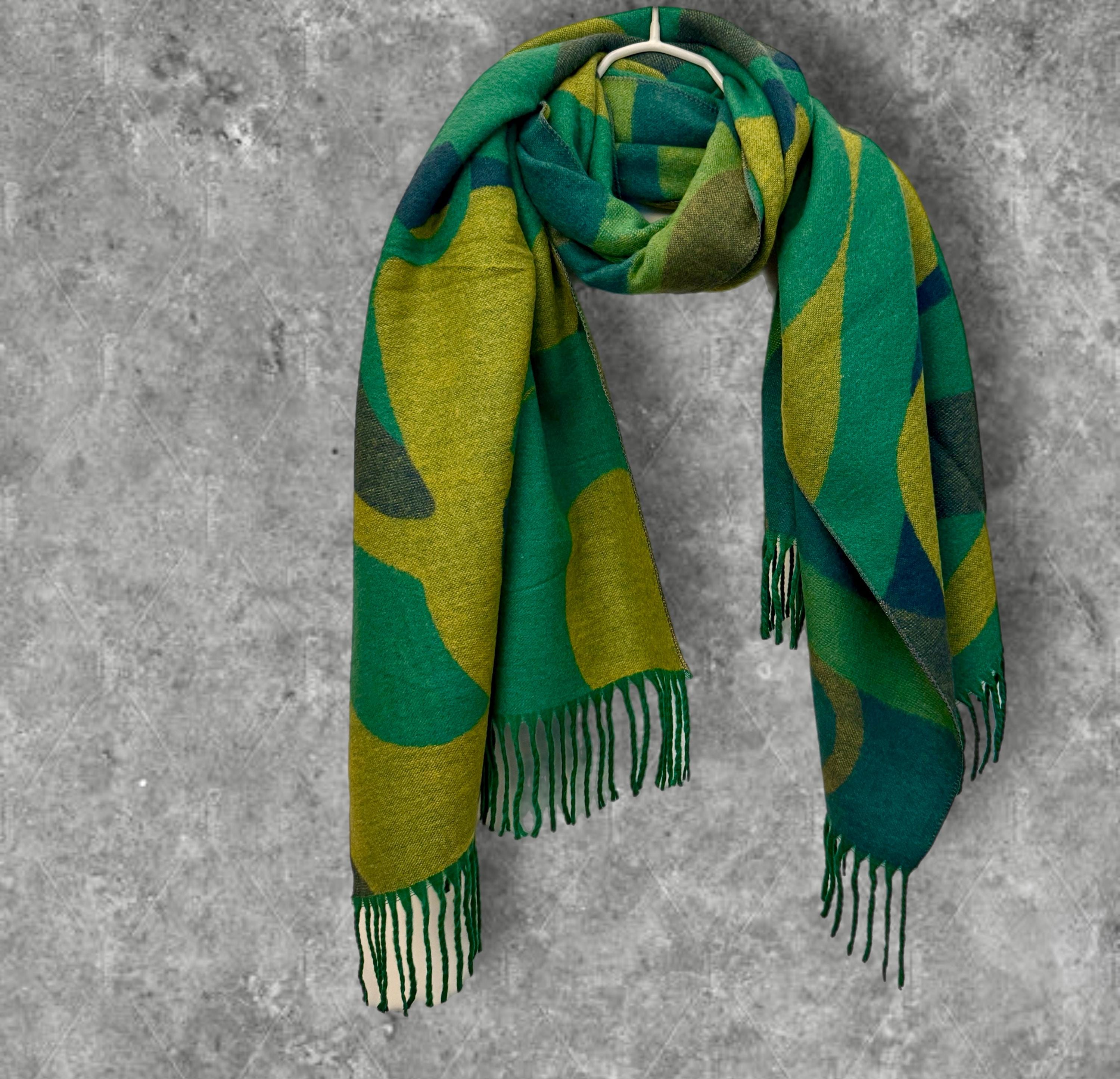 Vibrant Green Geometric Cashmere Blend Scarf,Luxuriously Soft
