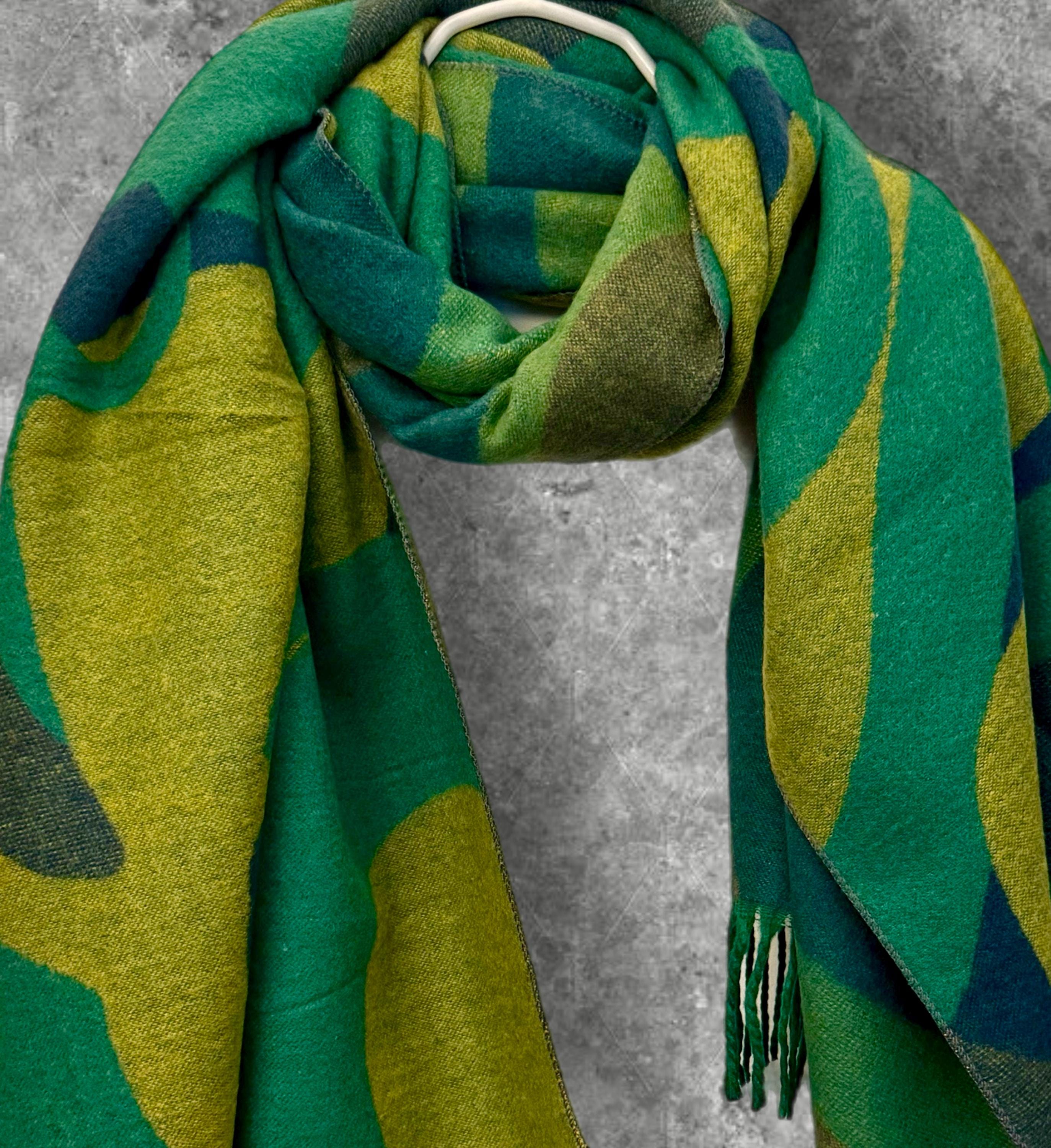 Vibrant Green Geometric Cashmere Blend Scarf,Luxuriously Soft