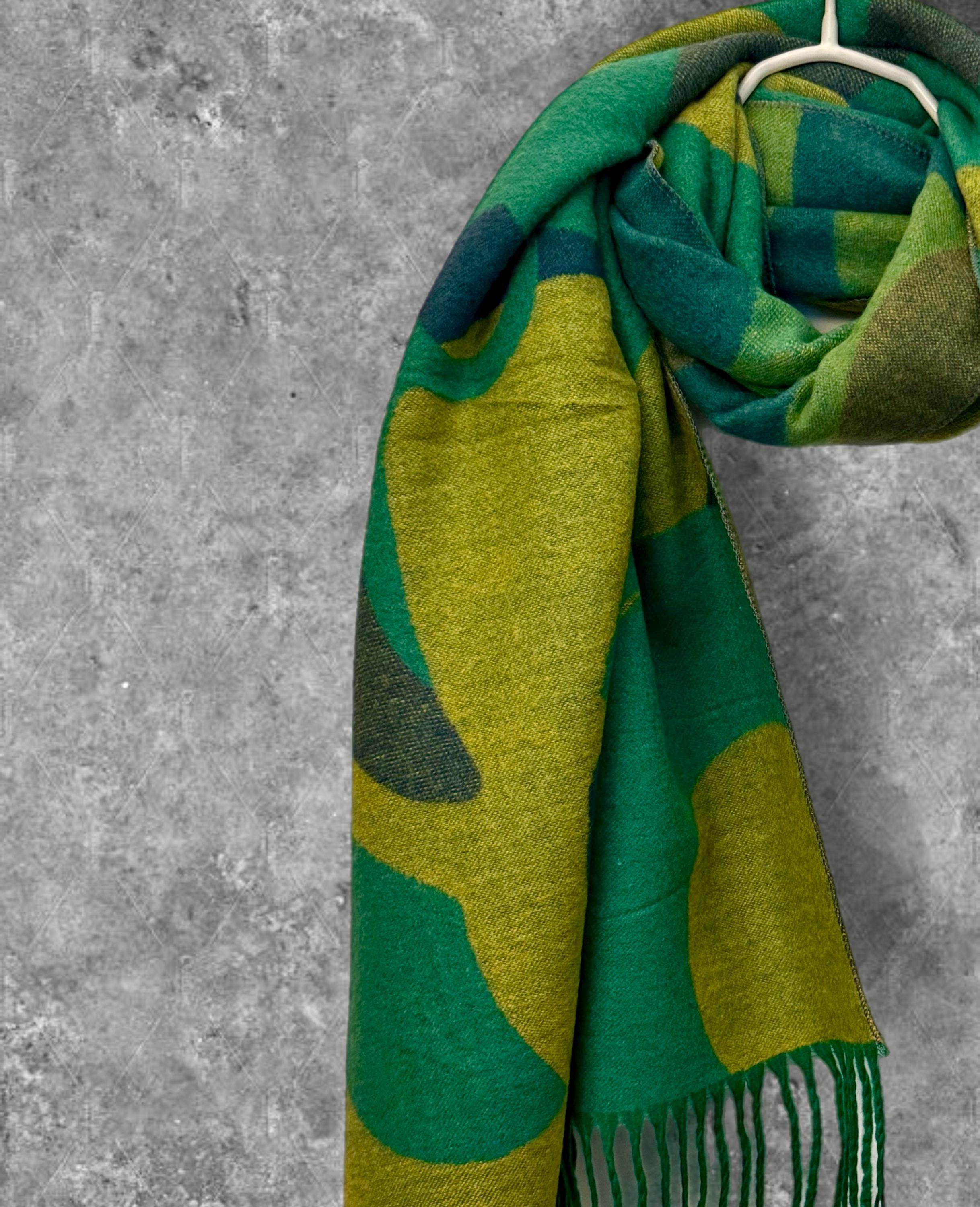 Vibrant Green Geometric Cashmere Blend Scarf,Luxuriously Soft