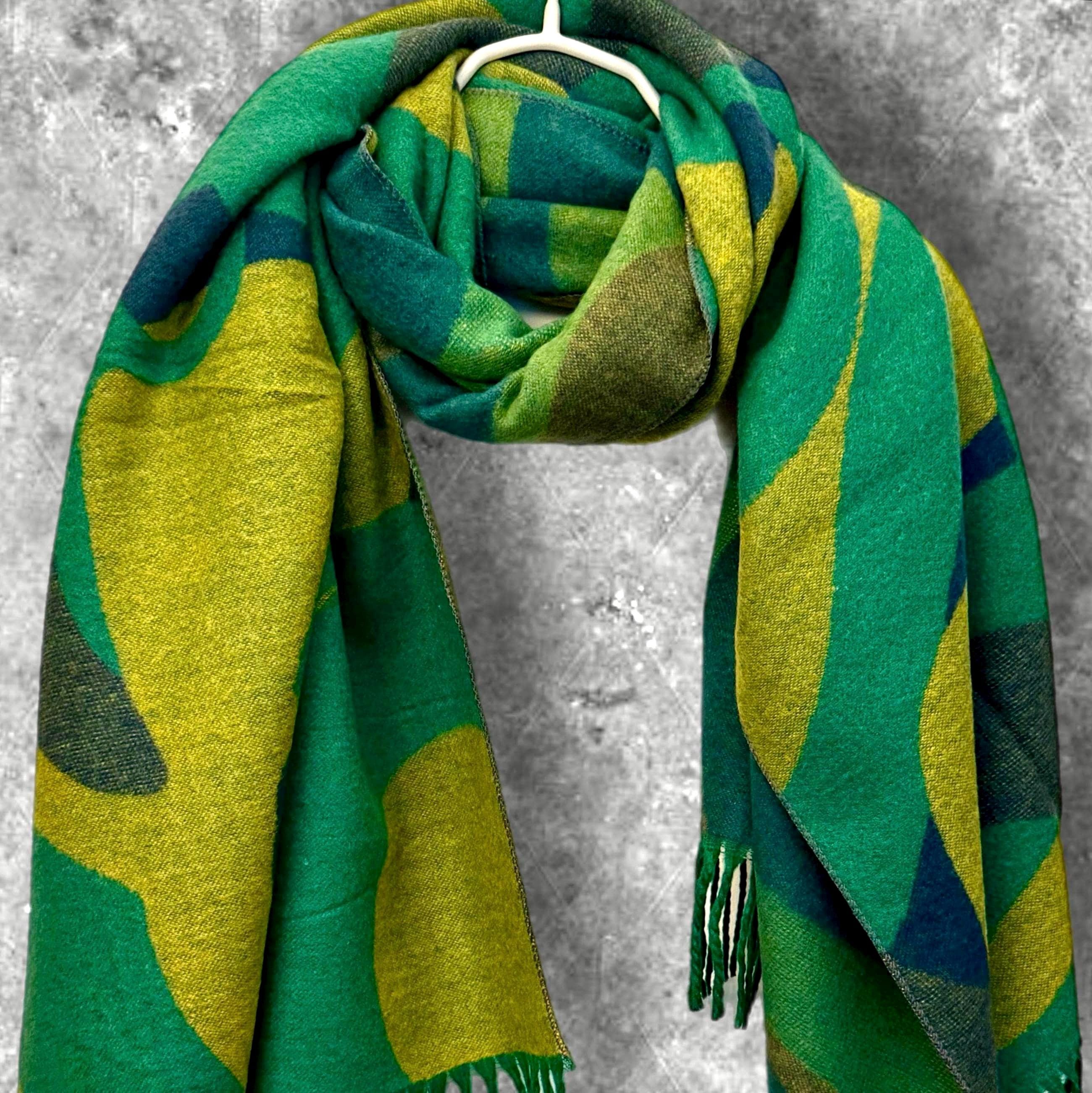 Vibrant Green Geometric Cashmere Blend Scarf,Luxuriously Soft