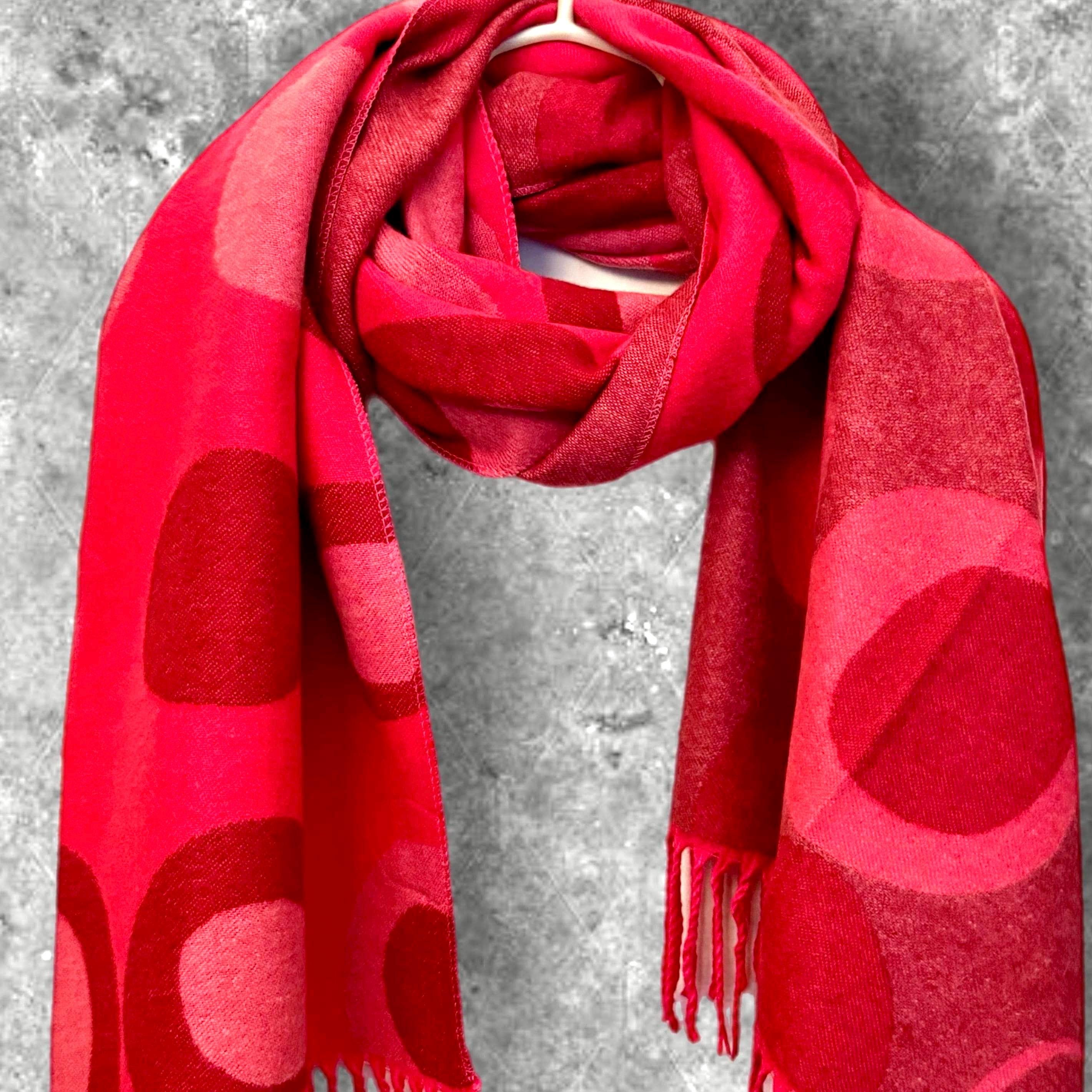 Reversible Red and Pink Cashmere Blend Scarf with Circle Print