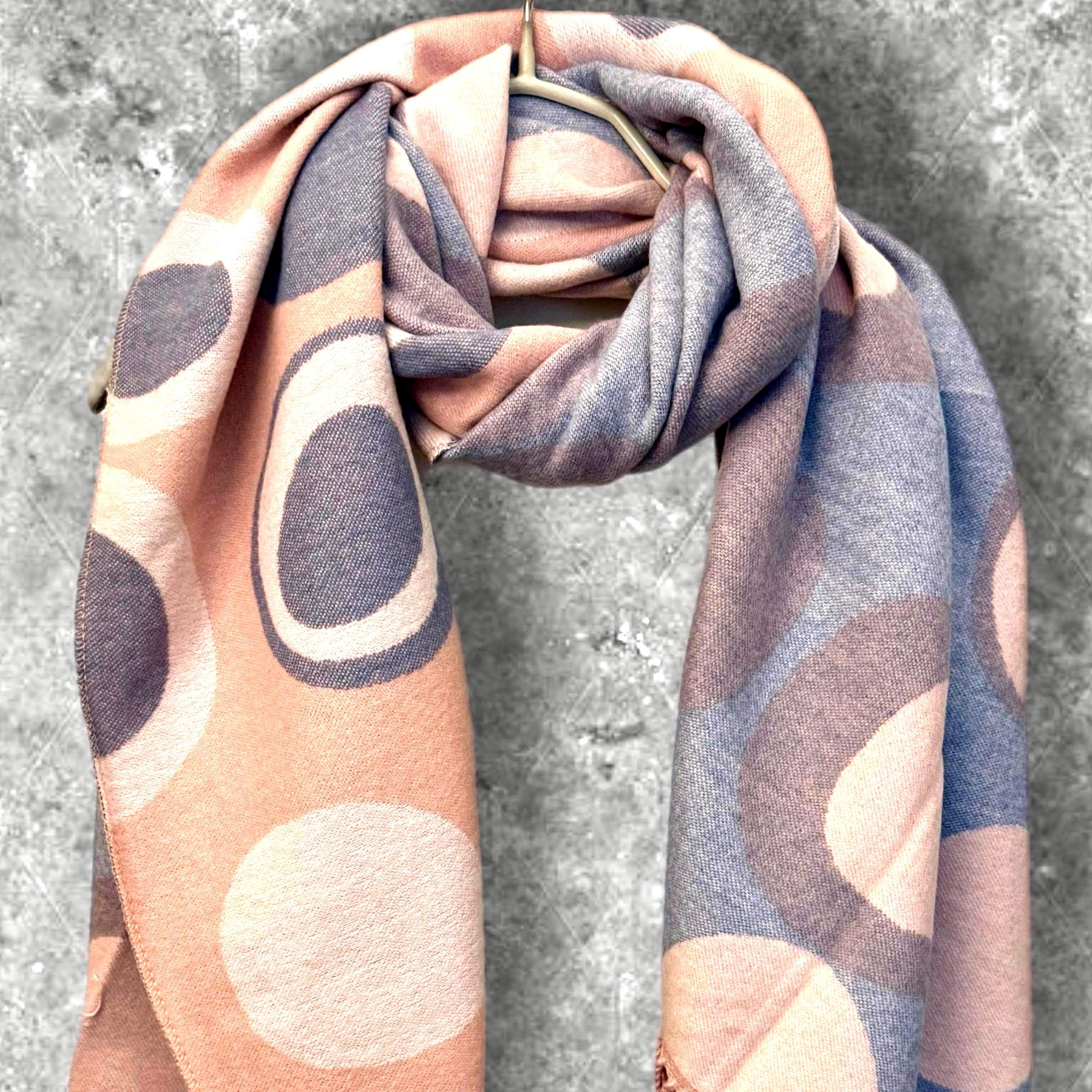 Reversible Pink and Grey Cashmere Scarf with Circle Pattern