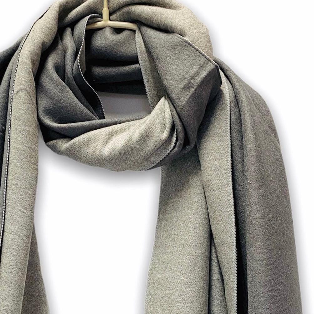 Double Sided Two Tone Grey Cashmere Blend Scarf