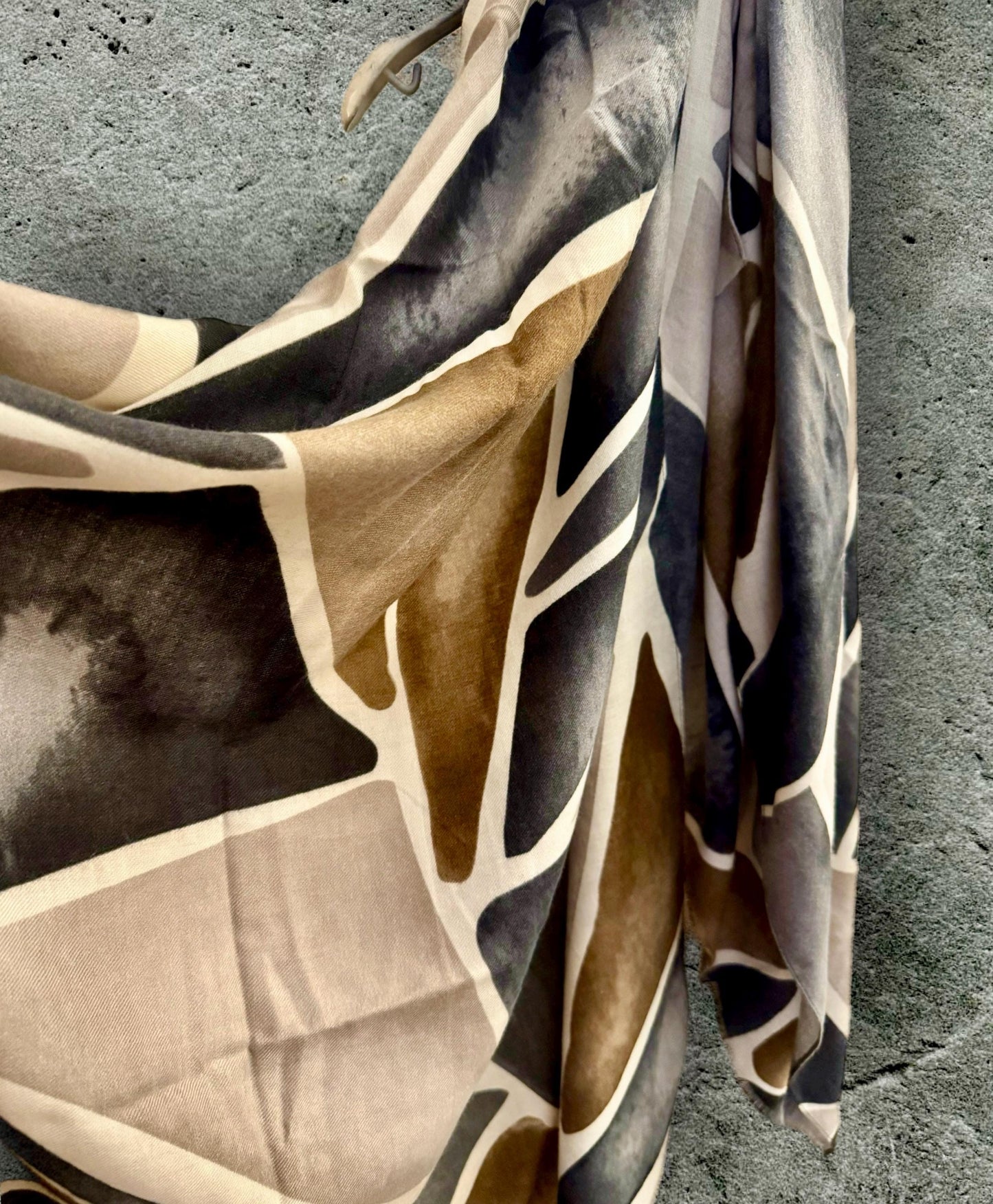Grey and Beige Scarf Featuring Tile-Inspired for Women
