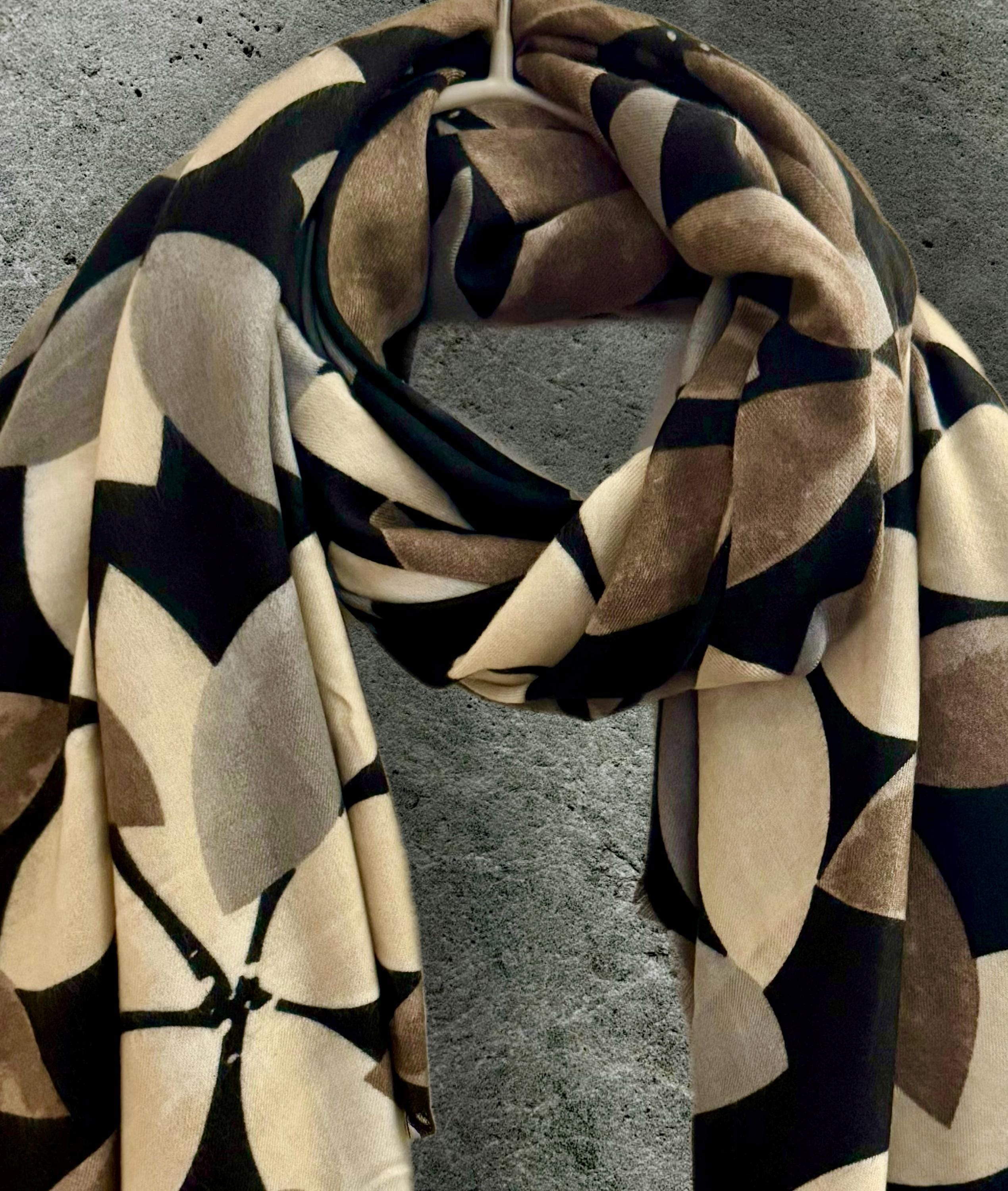 Beige Petals Pattern with Black Background Scarf for Women,All season Accessory,Great Gifts for Her,Mom,Wife,Birthday or Christmas