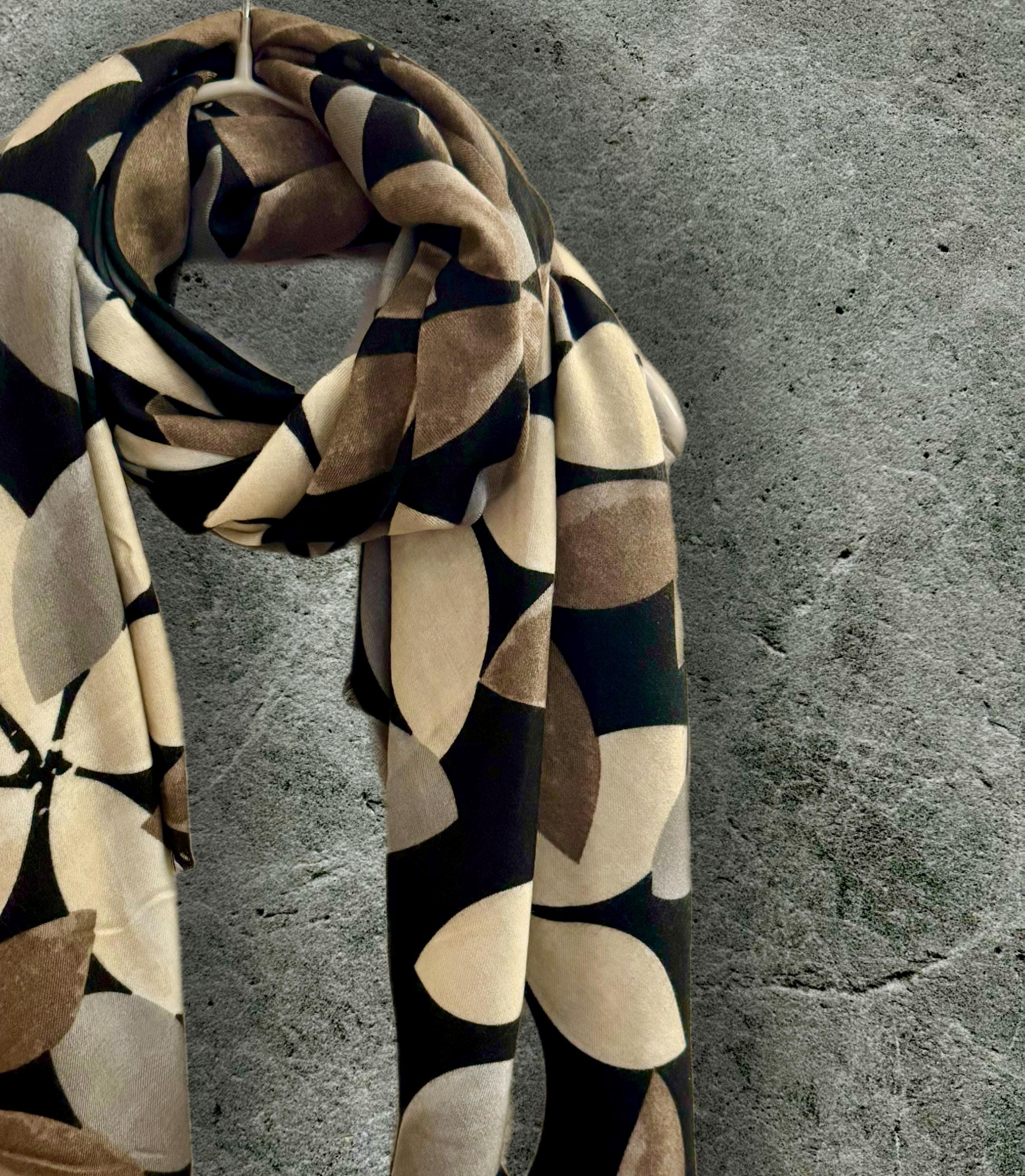 Beige Petals Pattern with Black Background Scarf for Women,All season Accessory,Great Gifts for Her,Mom,Wife,Birthday or Christmas