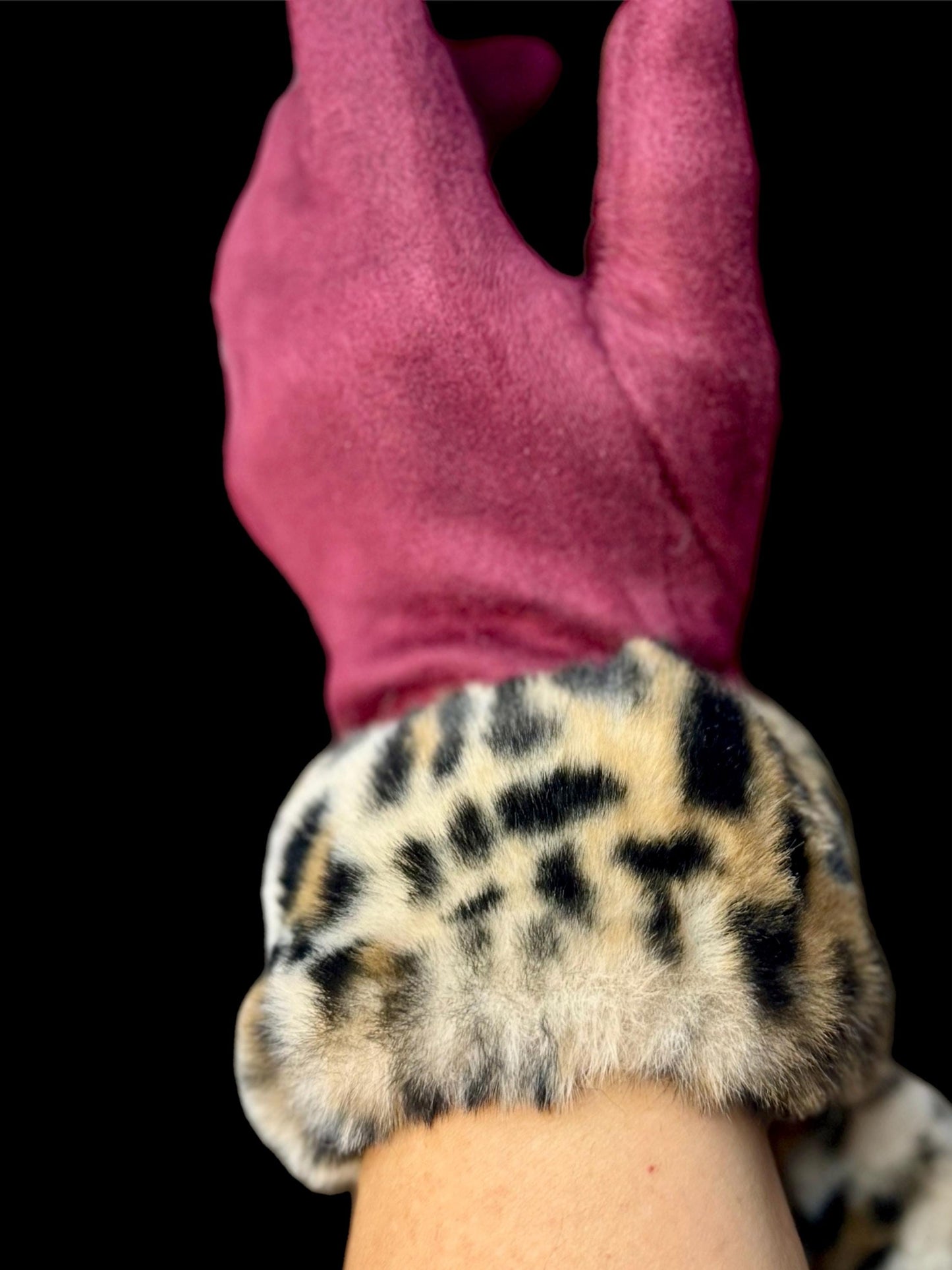 Elegant Maroon Red Gloves with Faux Leopard Fur,Perfect Winter Accessory and Thoughtful Gift for Women,Moms, Birthdays or Christmas