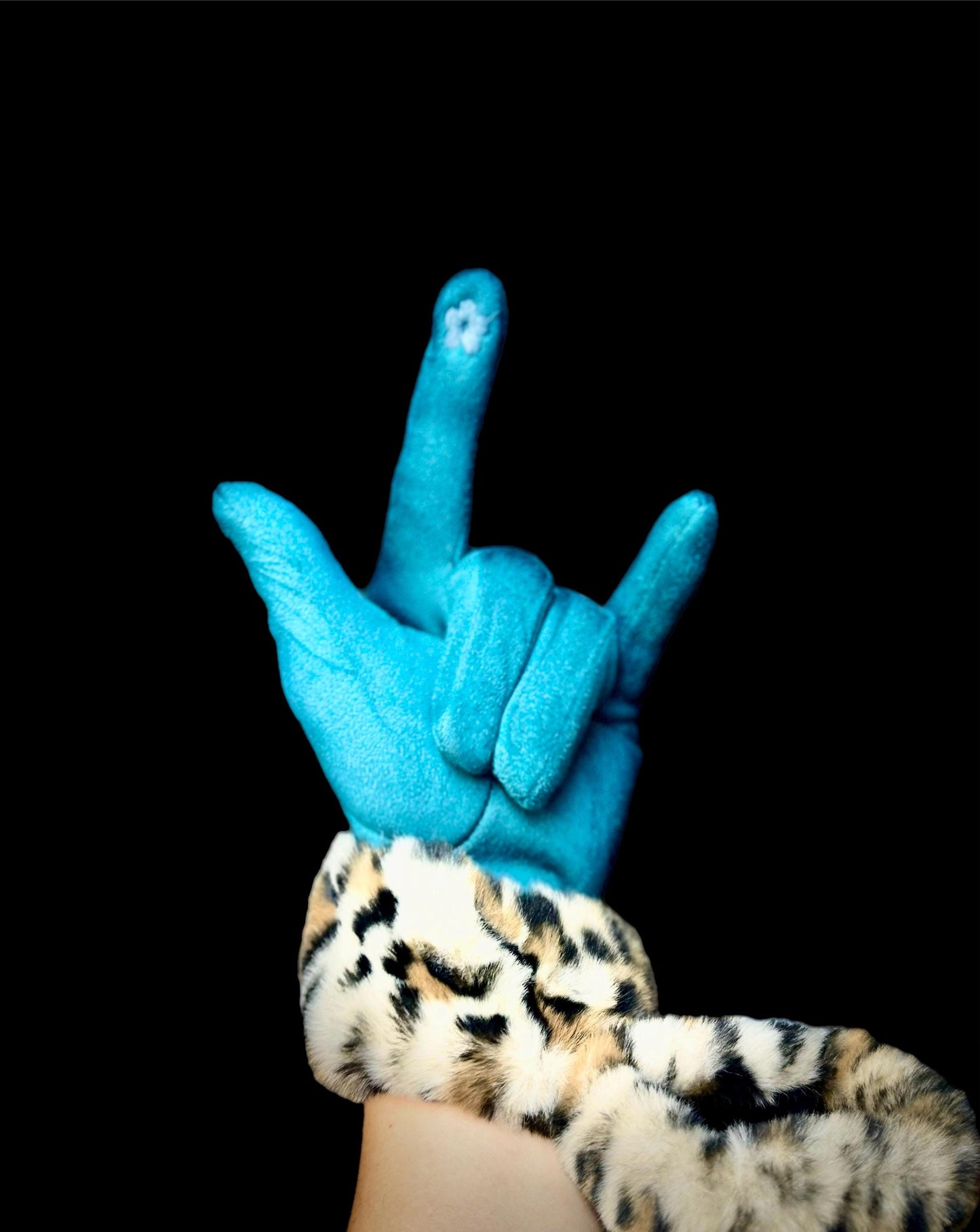 Bright Teal Blue Faux Suede Glove with Faux Leopard Fur,Ideal for chilly Winter,Great Gifts for Her Birthday,Moms,Wife or Christmas
