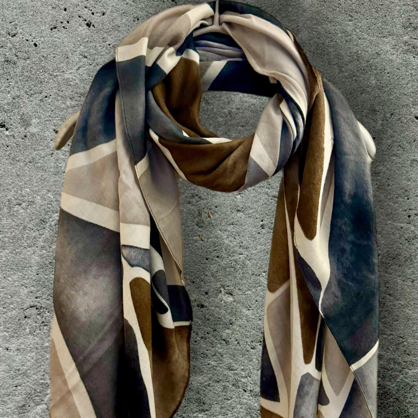Grey and Beige Scarf Featuring Tile-Inspired for Women