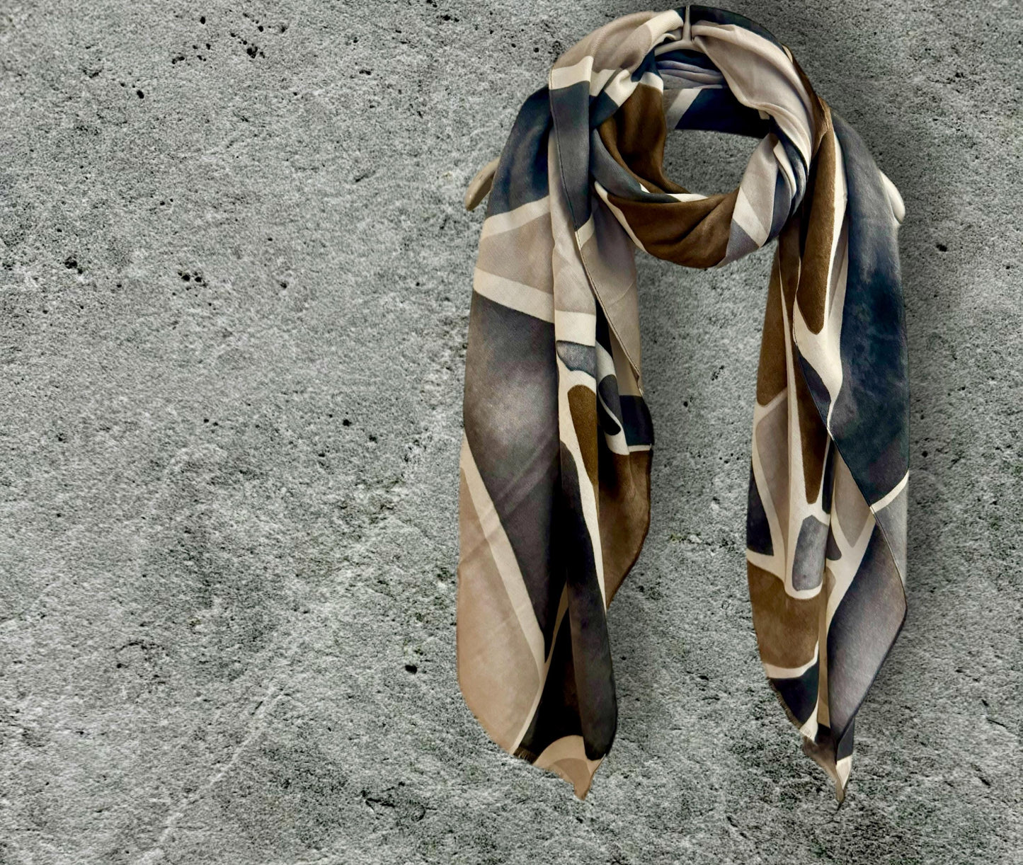 Grey and Beige Scarf Featuring Tile-Inspired for Women