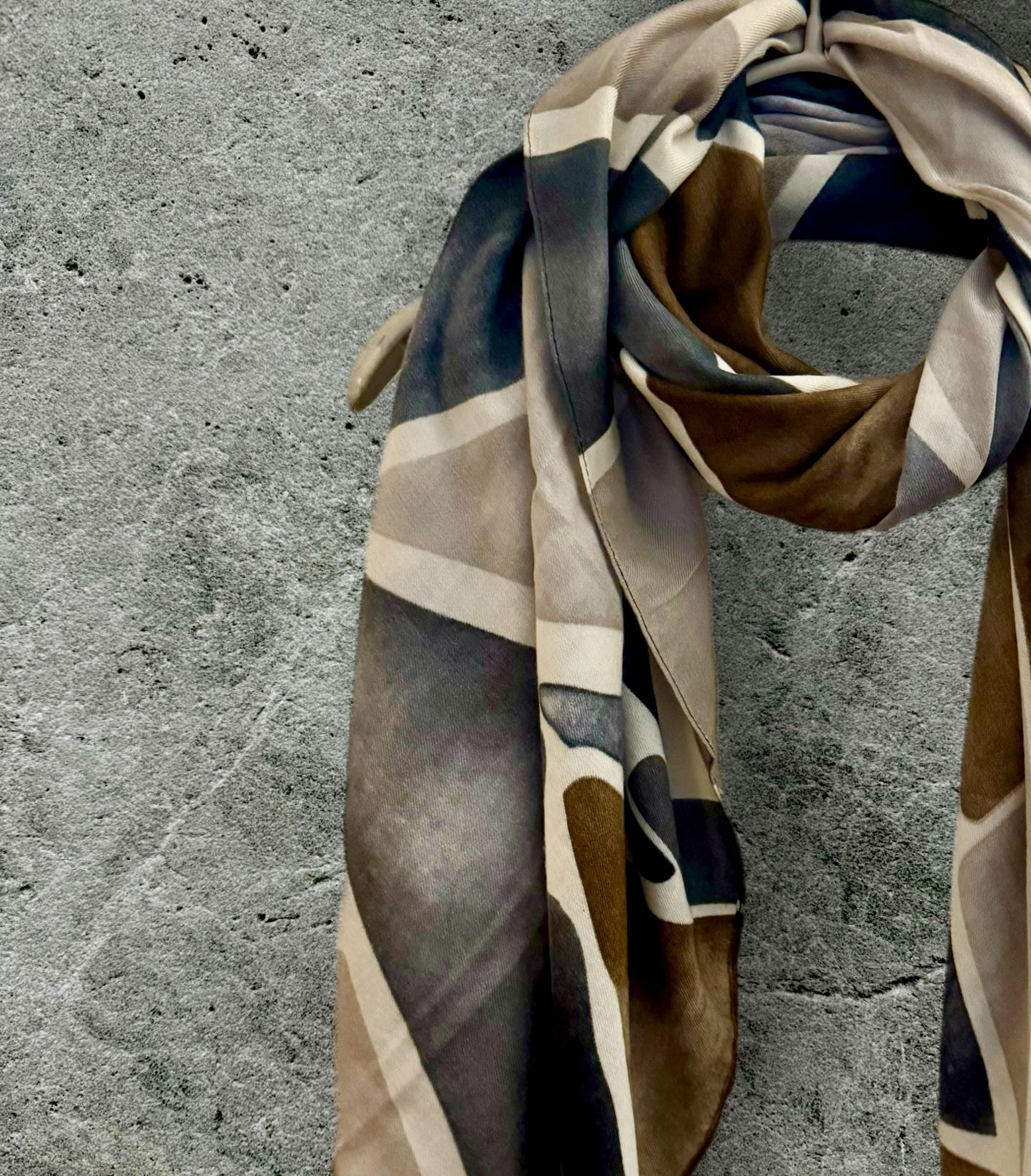 Grey and Beige Scarf Featuring Tile-Inspired for Women