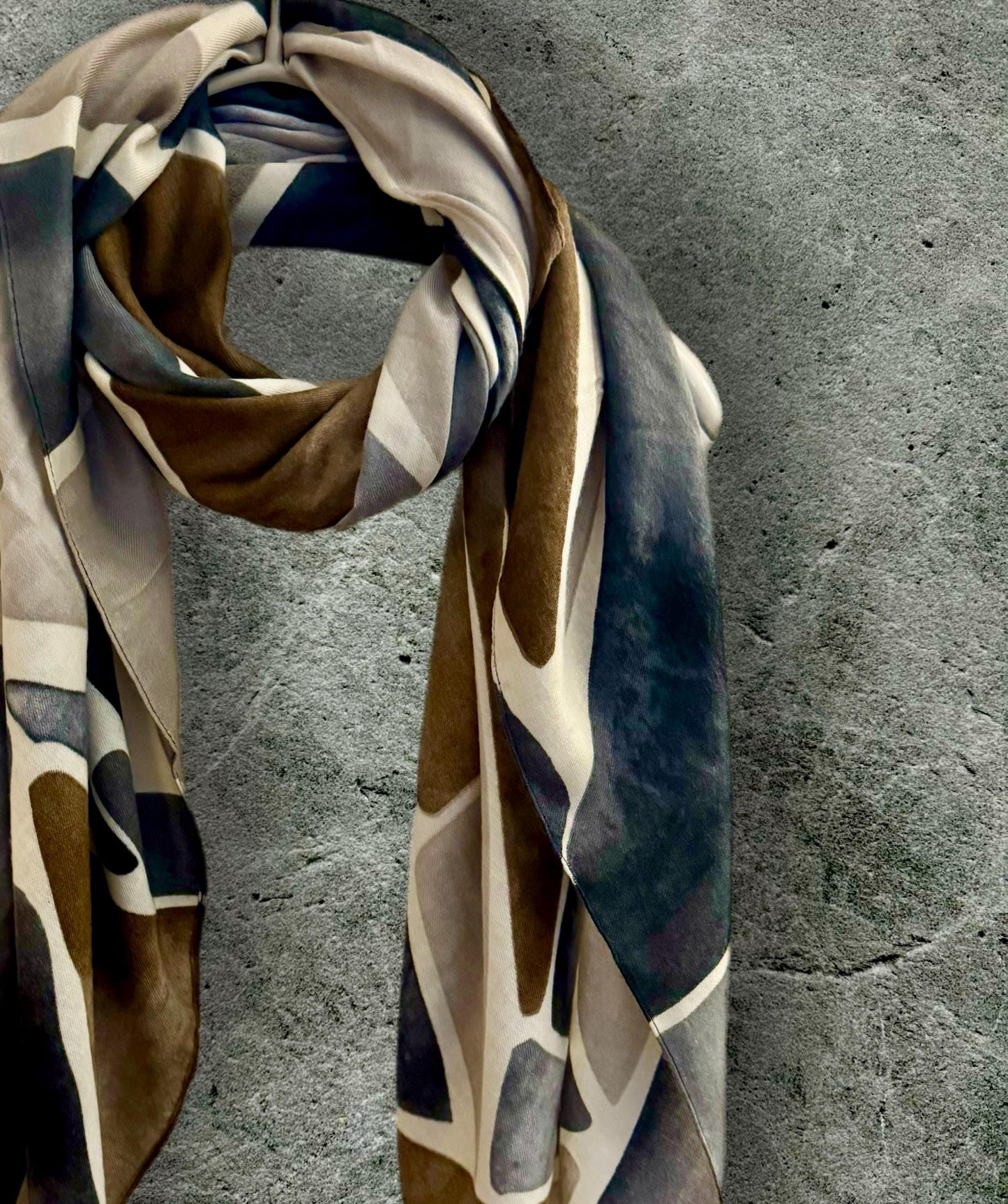 Grey and Beige Scarf Featuring Tile-Inspired for Women