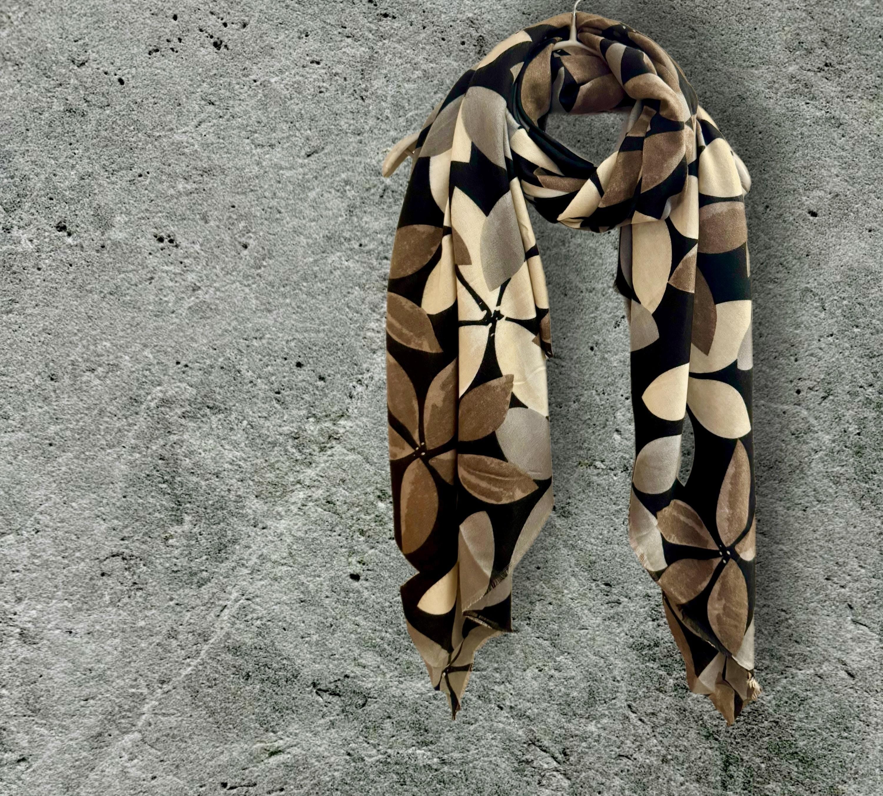 Beige Petals Pattern with Black Background Scarf for Women,All season Accessory,Great Gifts for Her,Mom,Wife,Birthday or Christmas