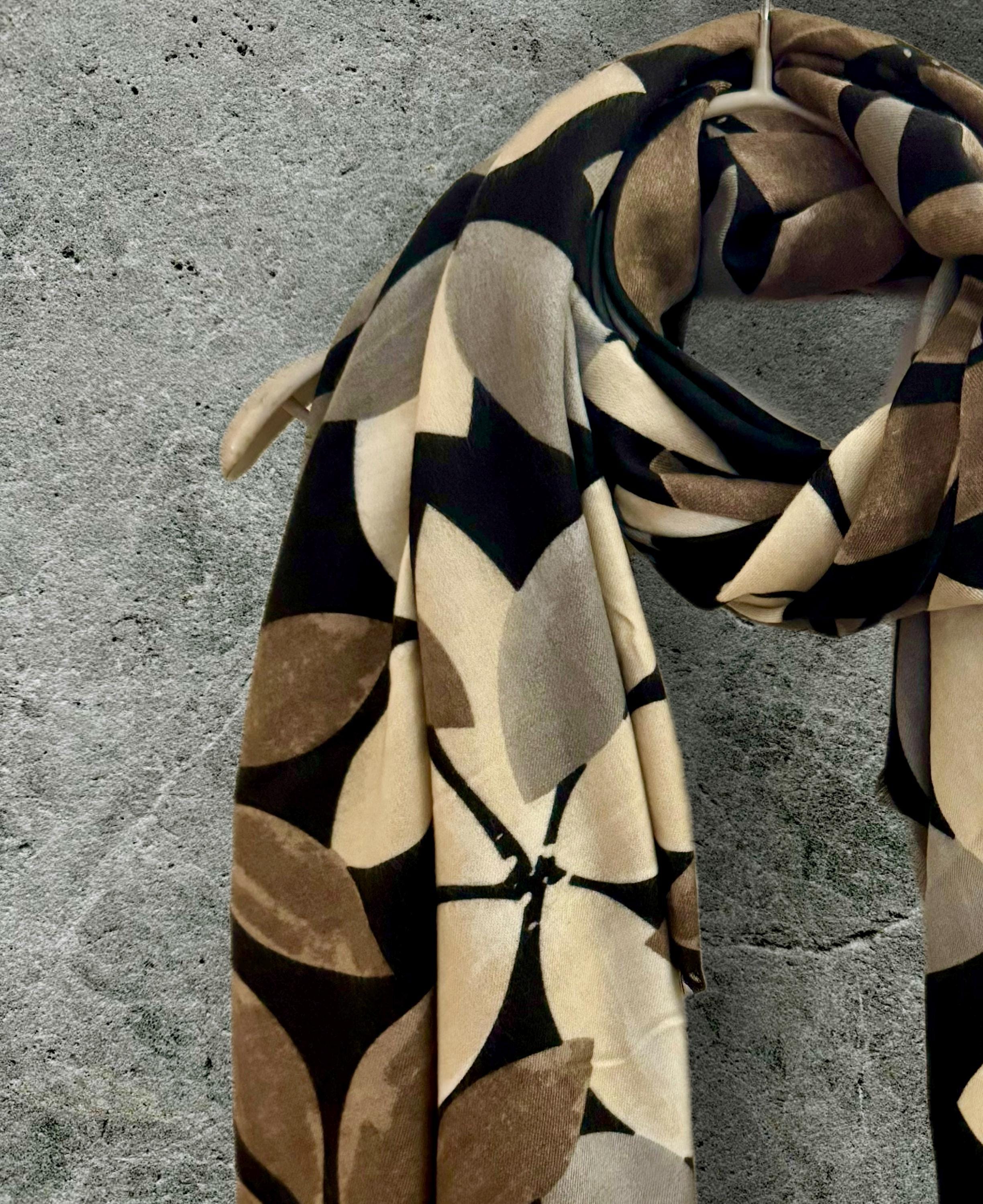 Beige Petals Pattern with Black Background Scarf for Women,All season Accessory,Great Gifts for Her,Mom,Wife,Birthday or Christmas