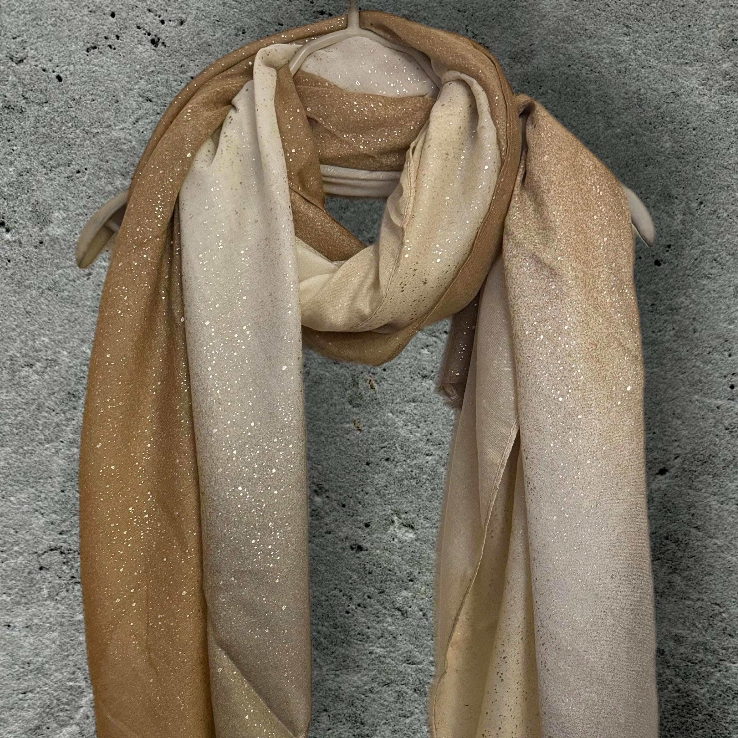 Beige Gradient Shimmering Scarf,Great for Evening Parties, Anniversaries,Weddings or as a Gift for Her Birthday,New Year or Christmas