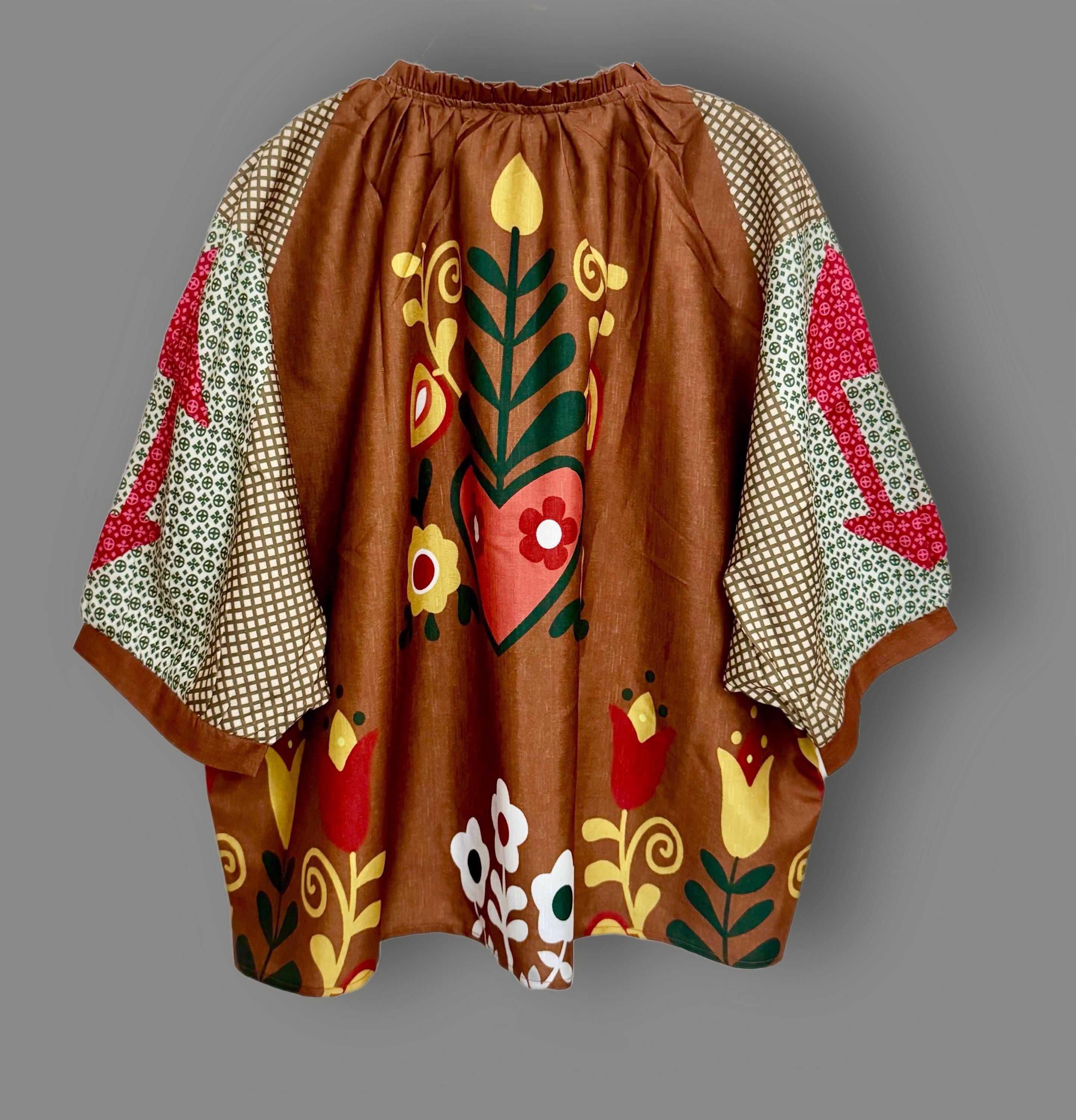 Boho Brown Floral Women Blouse with Puff Sleeves,Button-Down Shirt,Ideal for Summer, Gift for Her, Birthday or Vacation Outfit.