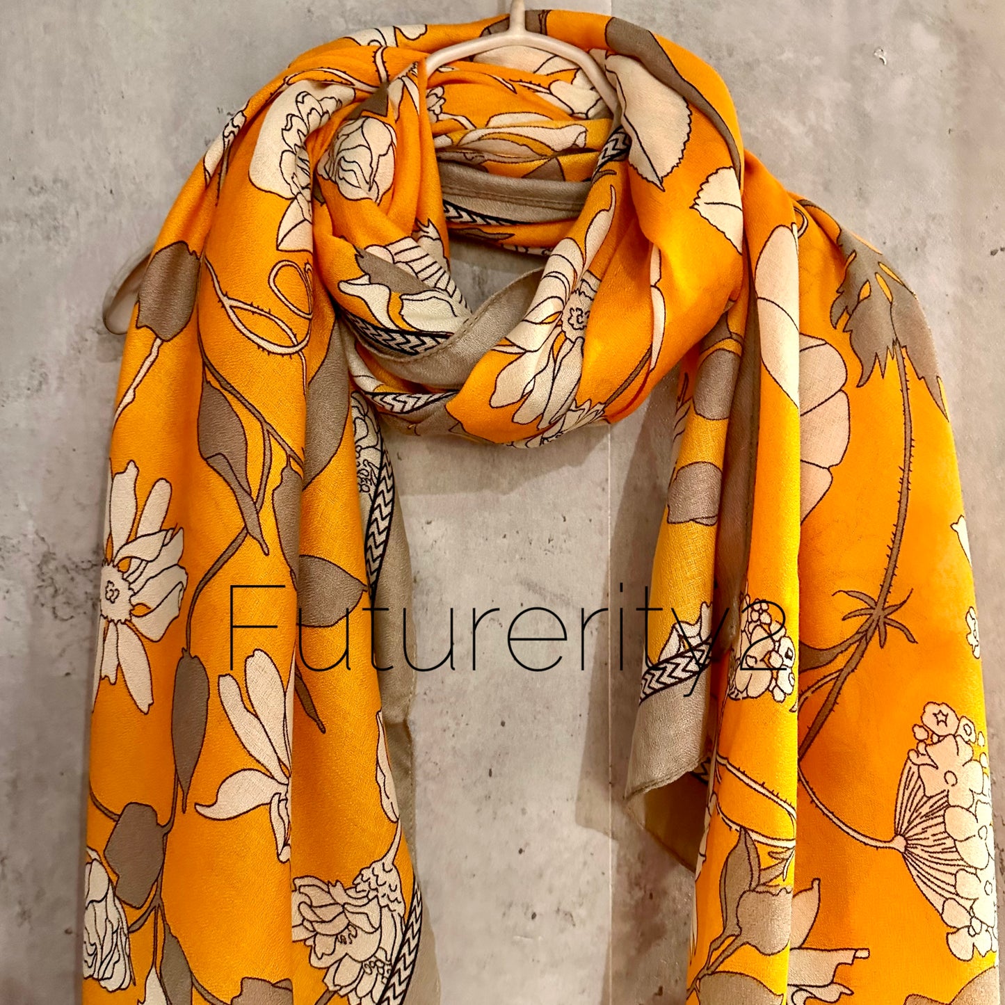 Sketched Flowers Orange Cotton Scarf/Summer Autumn Scarf/Scarf Women/Gifts For Mom/Gifts For Her Birthday Christmas/UK Seller