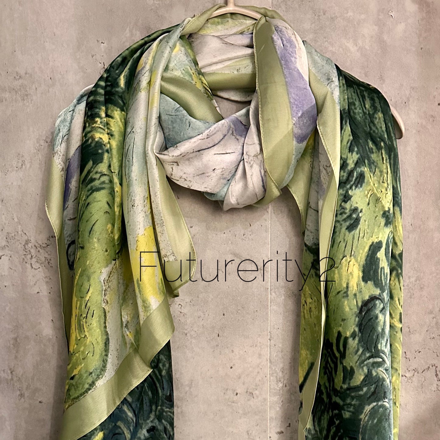 Oil Painting Inspired Green Silk Blend Scarf/Spring Summer Autumn Scarf/Scarf Women/Gifts For Mom/Gifts For Her Birthday Christmas/UK Seller