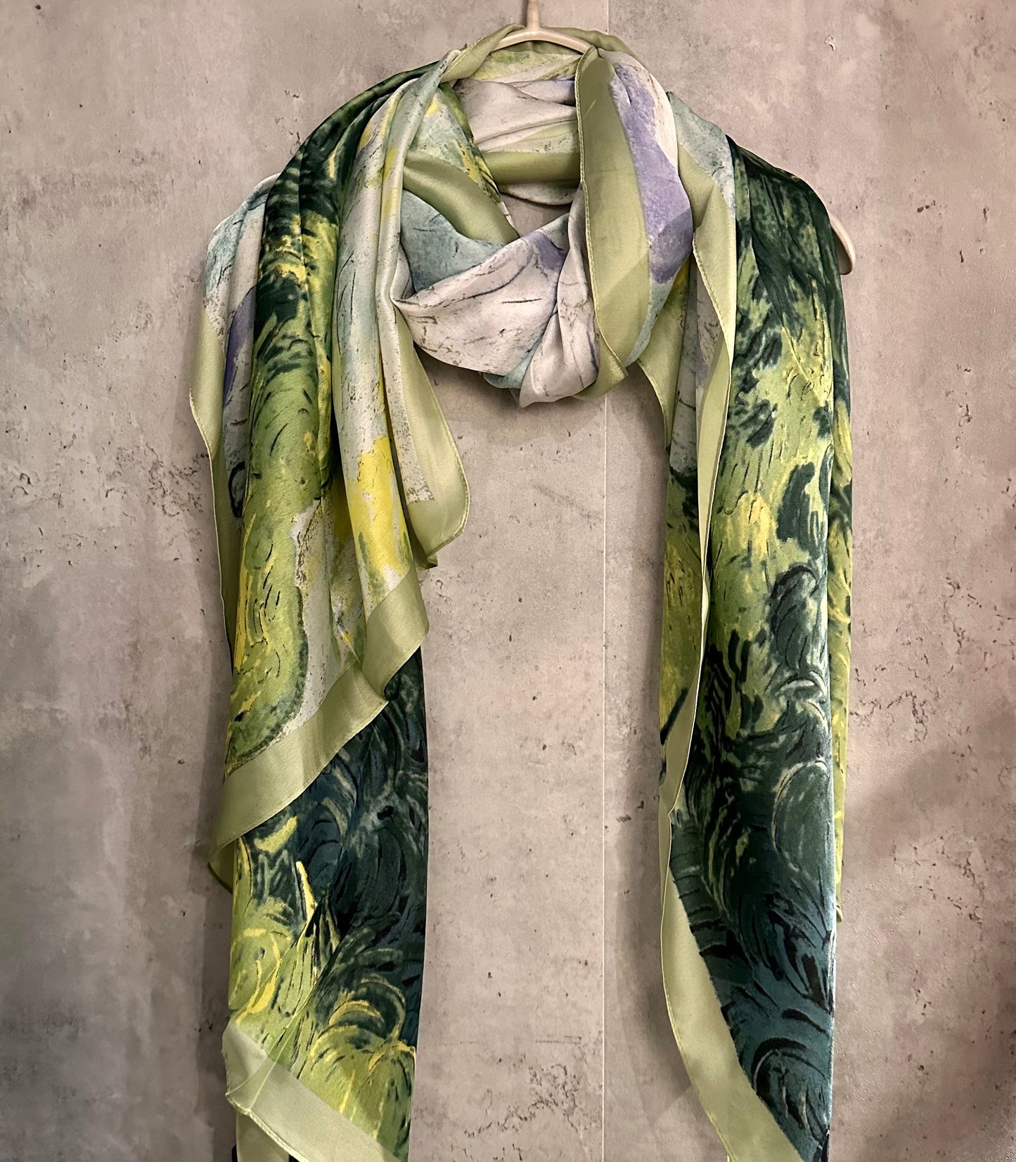 Oil Painting Inspired Green Silk Blend Scarf/Spring Summer Autumn Scarf/Scarf Women/Gifts For Mom/Gifts For Her Birthday Christmas/UK Seller