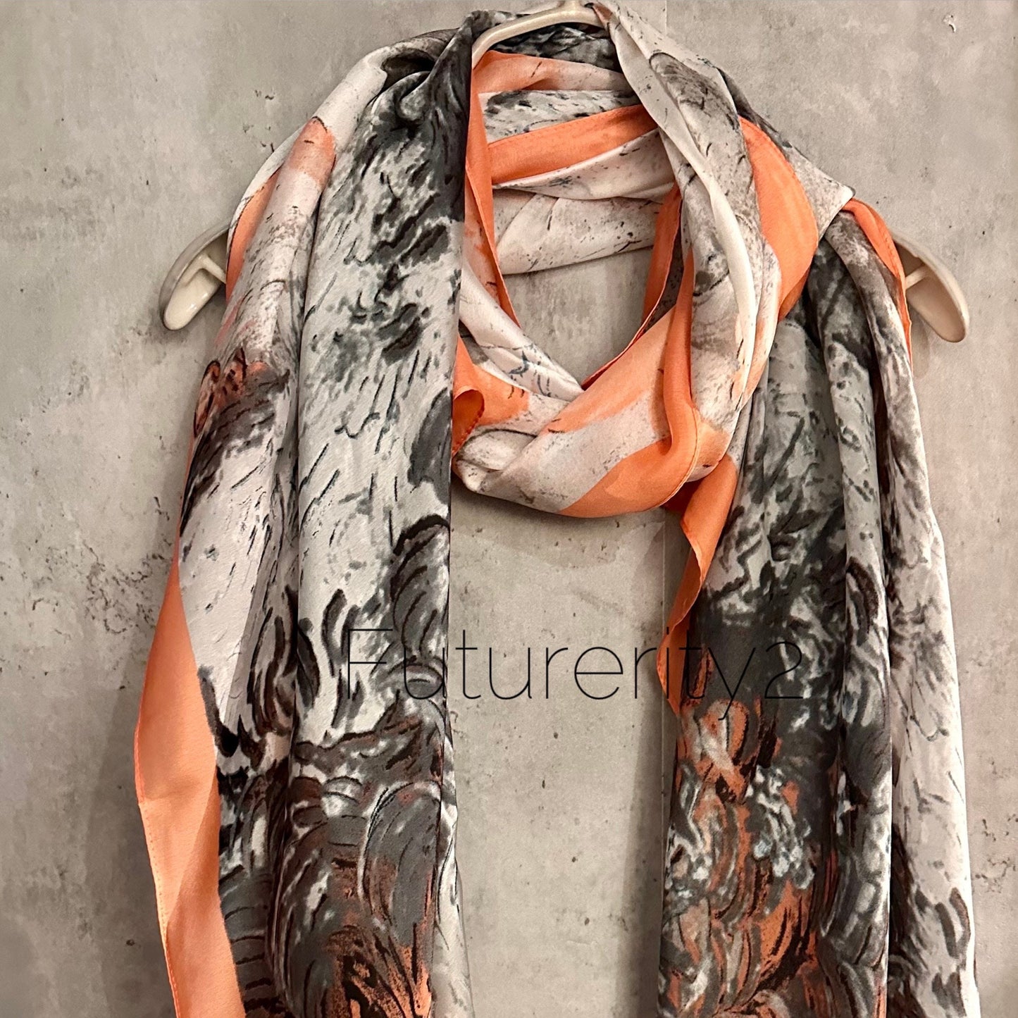 Oil Painting Inspired Grey Silk Blend Scarf/Spring Summer Autumn Scarf/Scarf Women/Gifts For Mom/Gifts For Her Birthday Christmas/UK Seller
