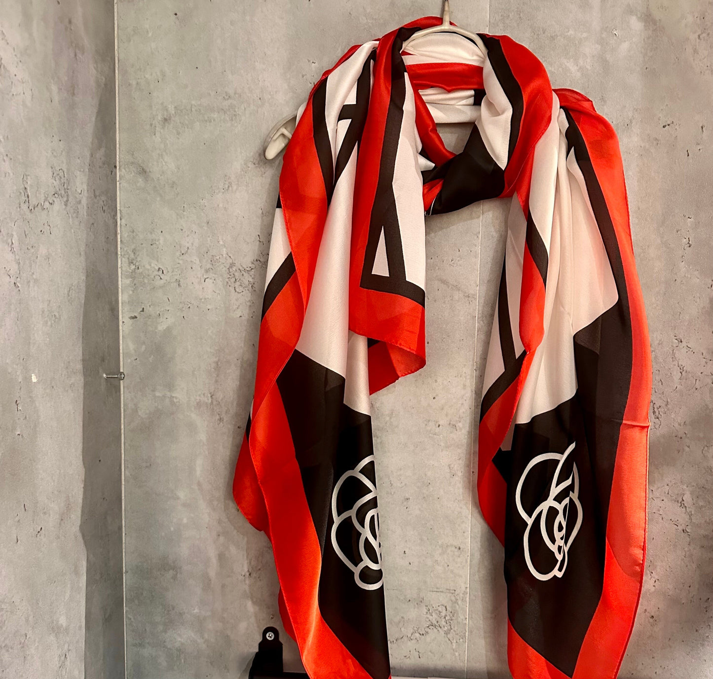 Camellia Flower With Red Trim White Silk Scarf/Spring Summer Autumn Scarf/Scarf Women/Gifts For Mother/Gifts For Birthday Christmas/UK Seller