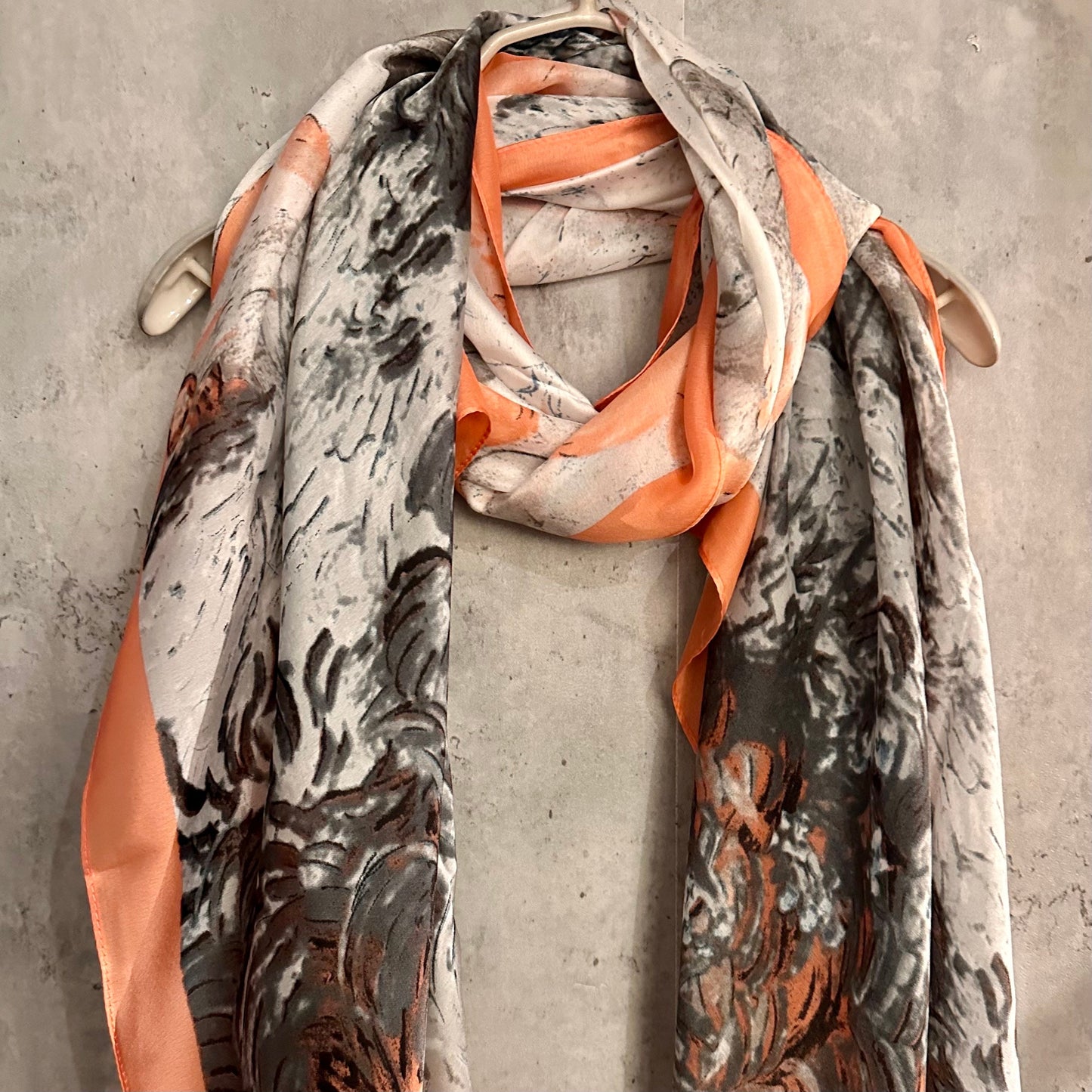 Oil Painting Inspired Grey Silk Blend Scarf/Spring Summer Autumn Scarf/Scarf Women/Gifts For Mom/Gifts For Her Birthday Christmas/UK Seller