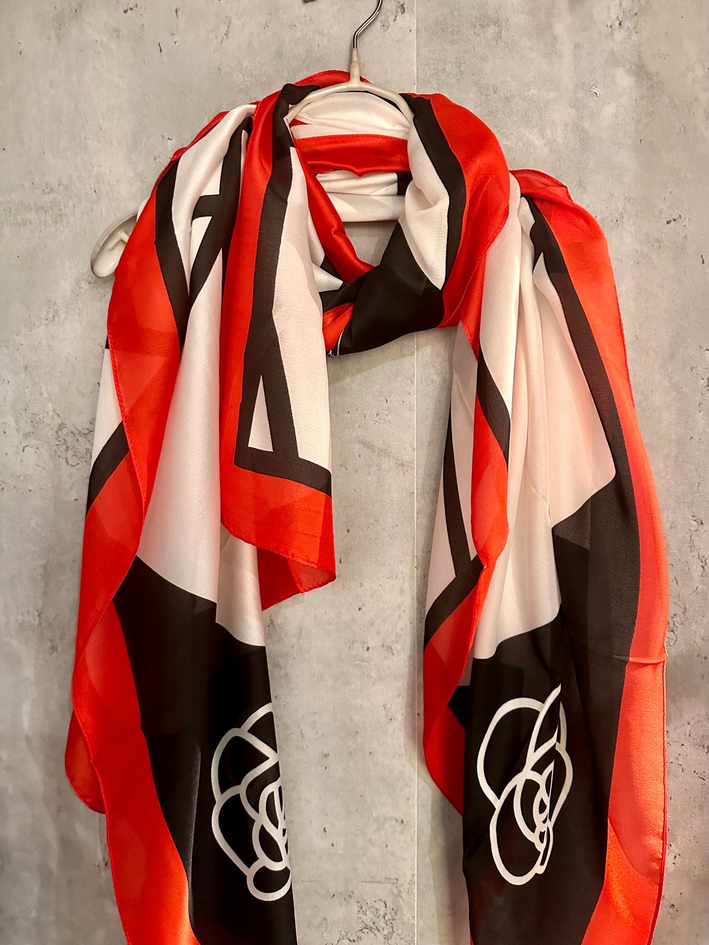Camellia Flower With Red Trim White Silk Scarf/Spring Summer Autumn Scarf/Scarf Women/Gifts For Mother/Gifts For Birthday Christmas/UK Seller