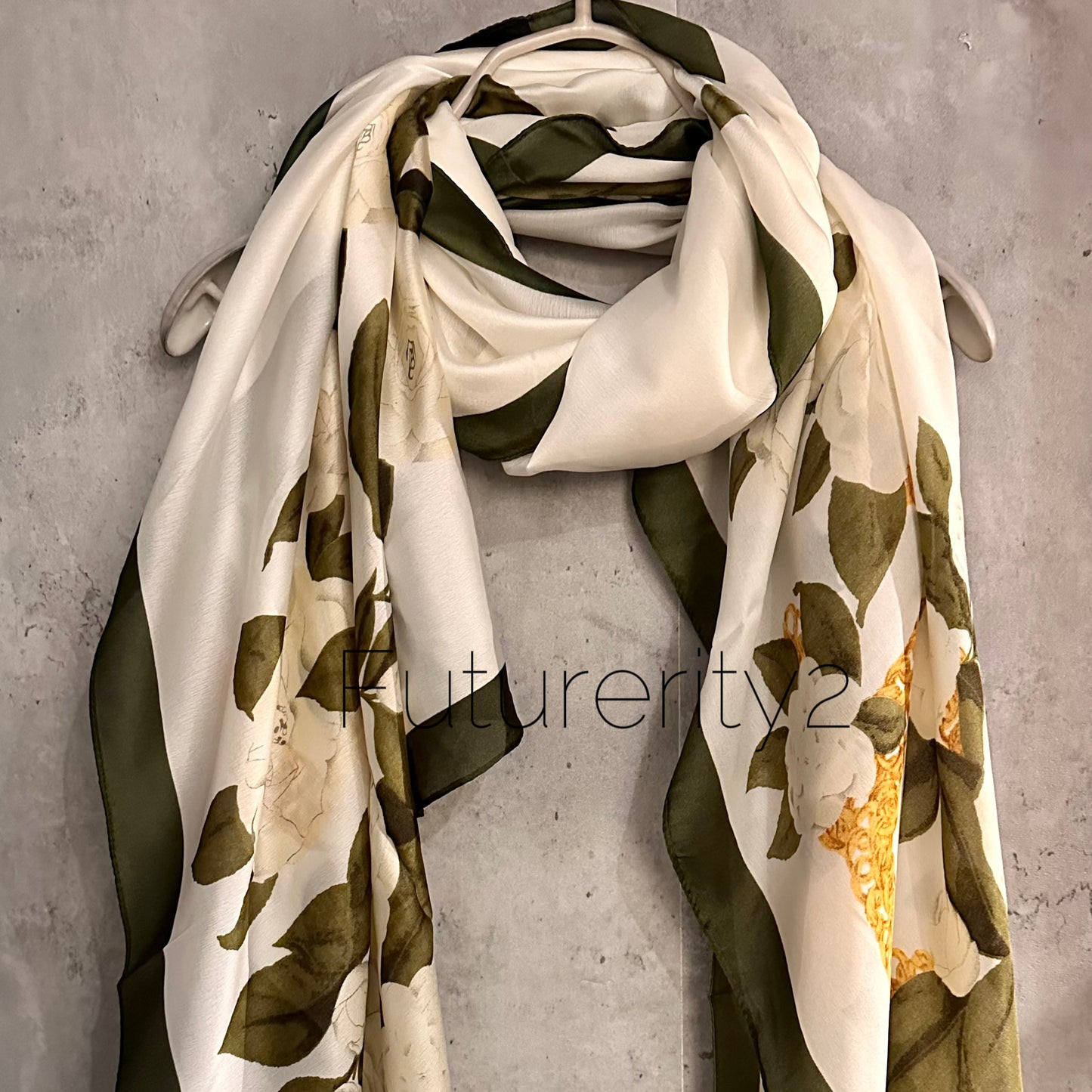 White Roses Pattern Off White Silk Scarf/Spring Summer Scarf/Gifts For Mom/Scarf Women/Gifts For Her Birthday Christmas/UK Seller